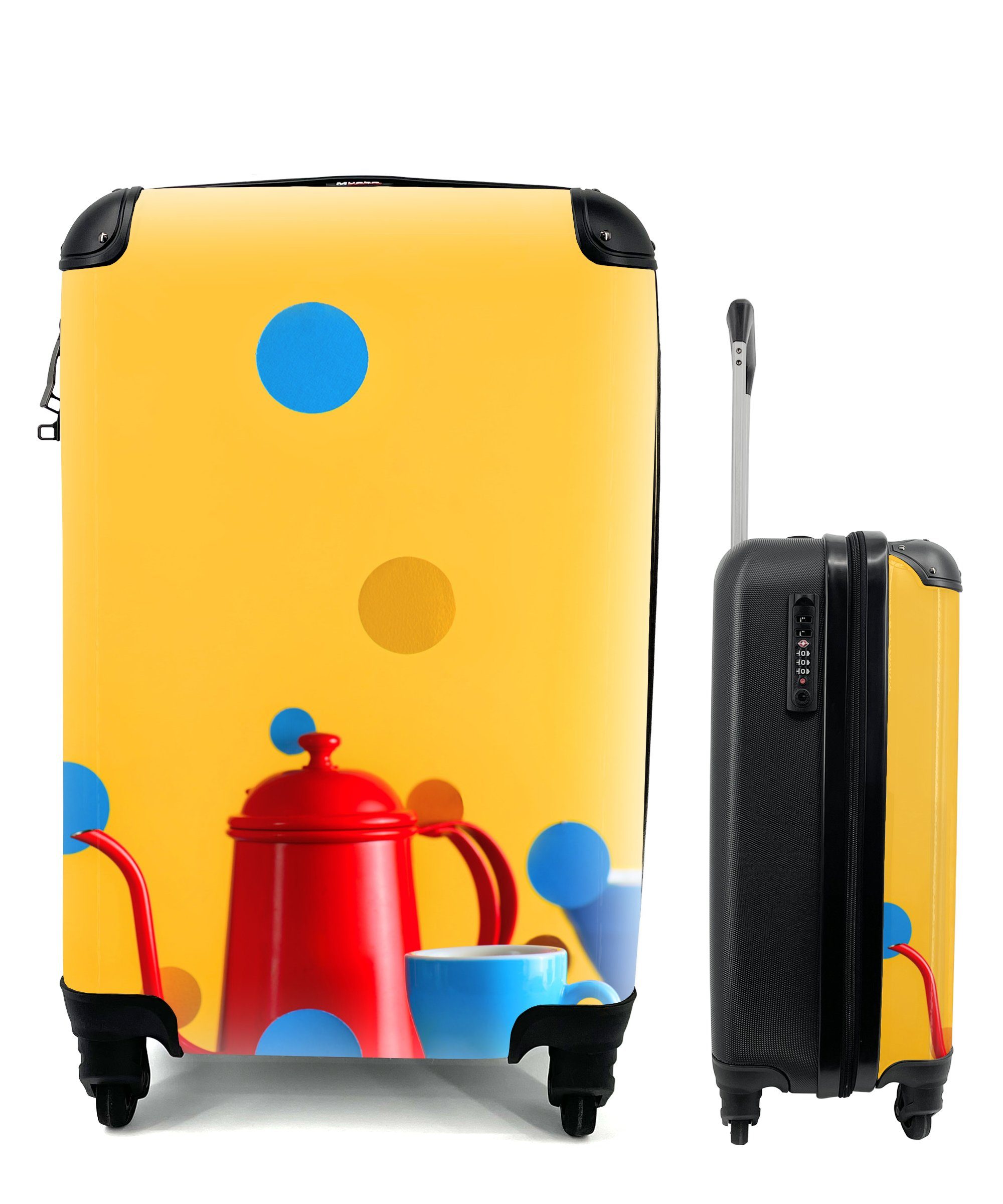 MuchoWow Handgepäckkoffer Stilleben - Kaffeekanne - Teetasse, 4 Rollen, Reisetasche mit rollen, Handgepäck für Ferien, Trolley, Reisekoffer