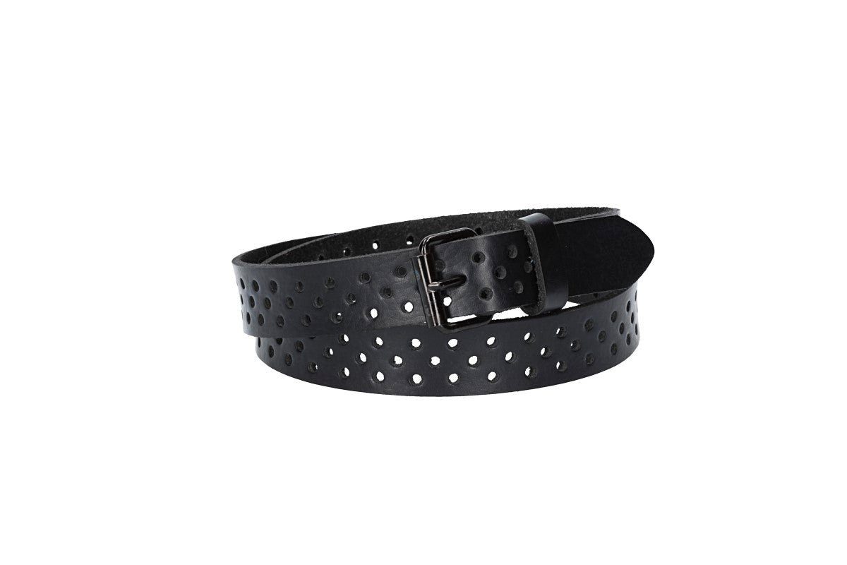 kiddybelts Ledergürtel Schwarz Mini 20mm mit durchgehender Lochung und dunkler Rollschließe (KB18-790, 1-St) sehr weiches Vollrindleder – Bild 5 von 5