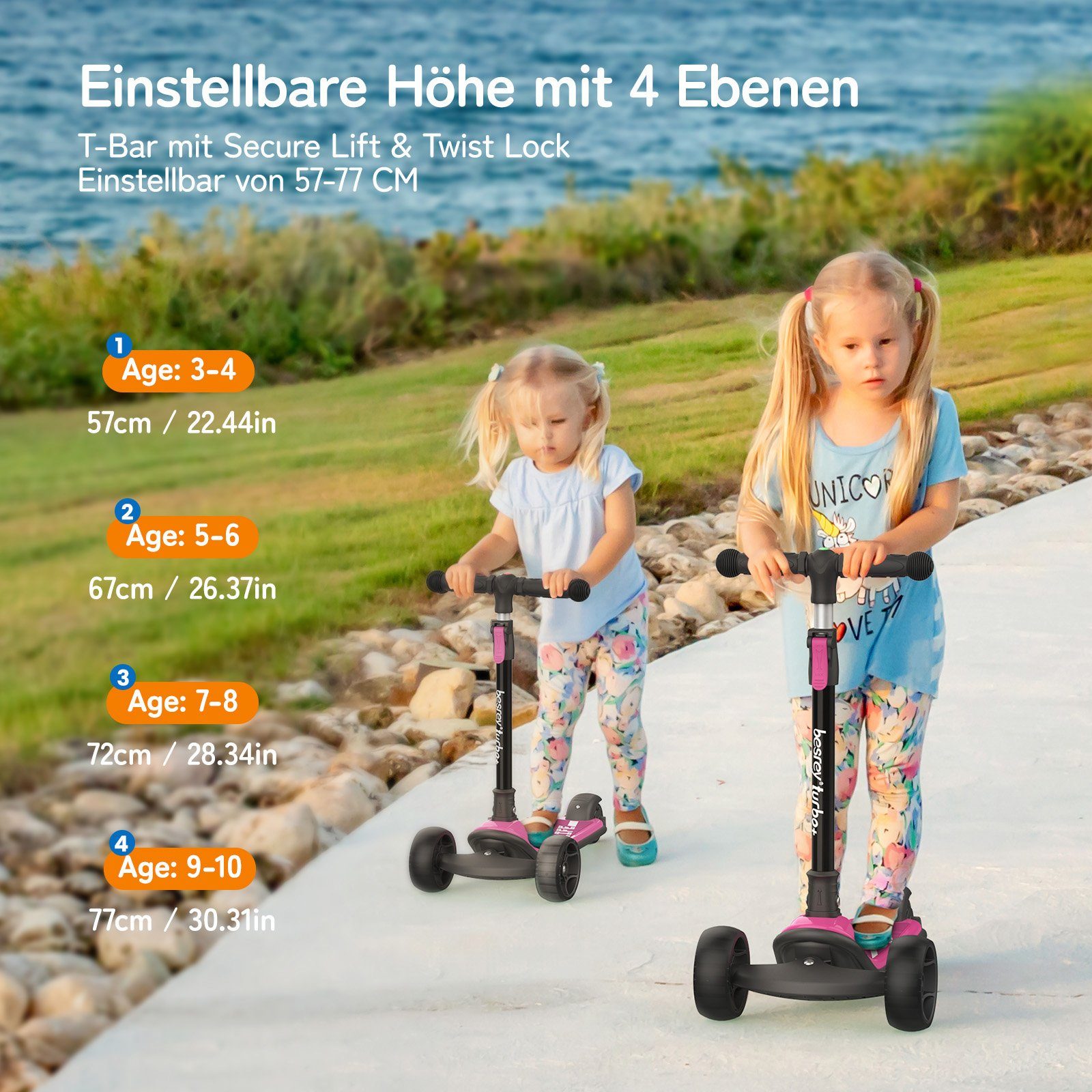 Thumbnail - besrey Cityroller Scooter Roller Kinder Kinderroller Dreiradscooter ab 2 jahre faltbar, Alle drei Räder mit LED, Kinders...