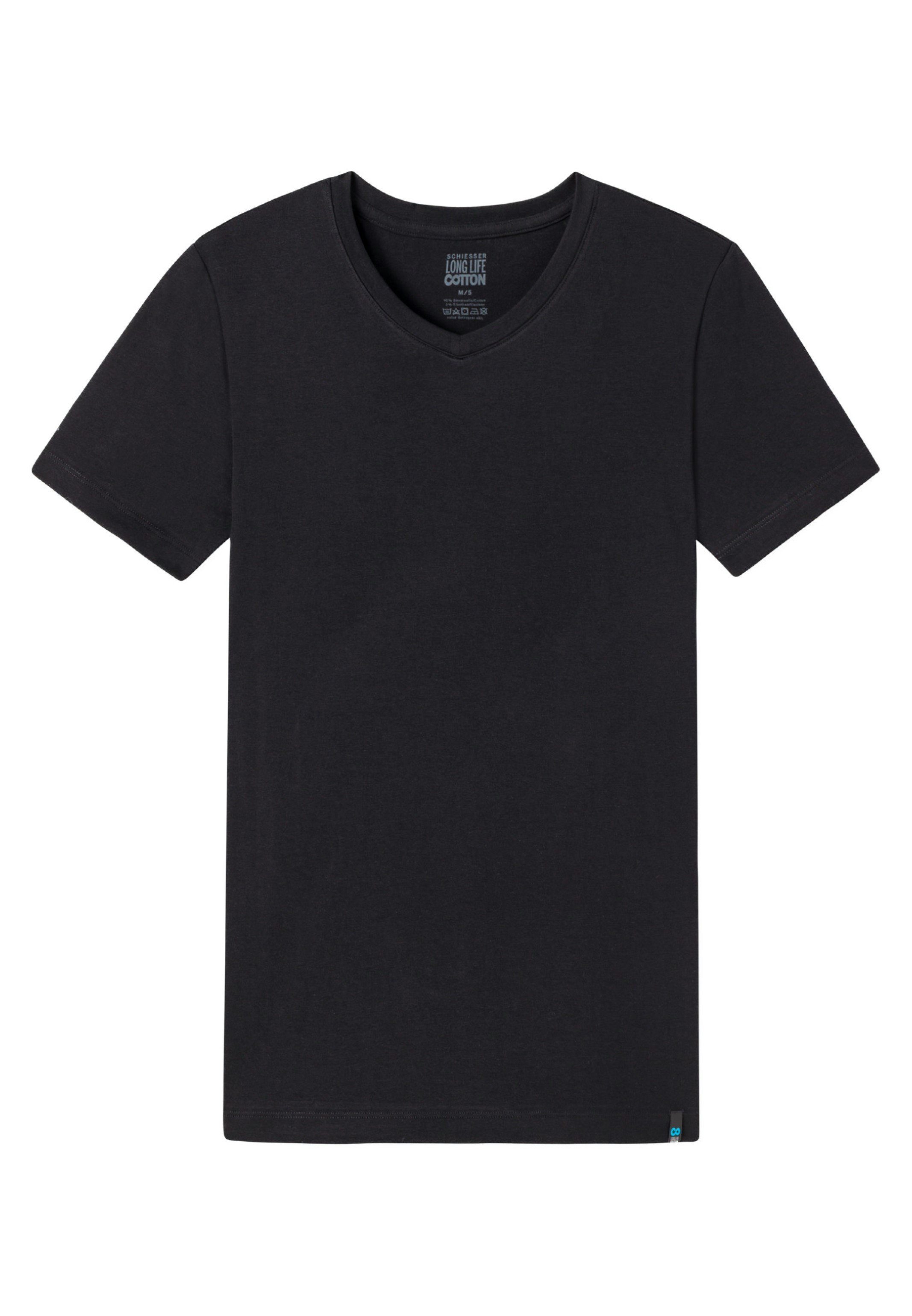 Schiesser Unterhemd Life (1-St) Cotton Kurzarm Long - / - Schwarz Unterhemd Shirt Baumwolle