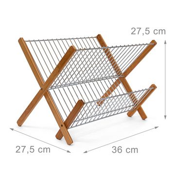 relaxdays Geschirrständer Abtropfgestell CROSS Bambus-Metall