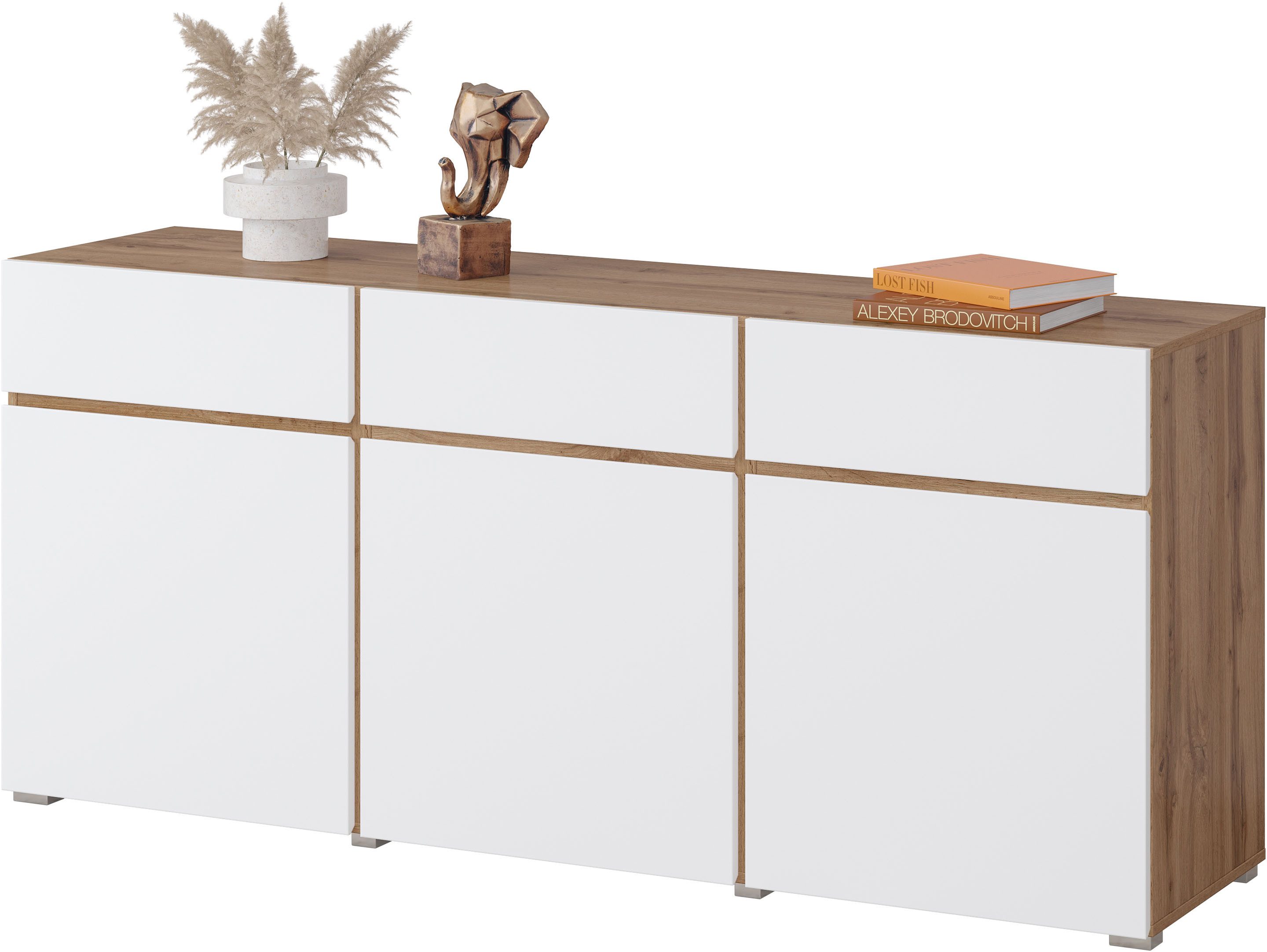 OTTO home Sideboard Cross,Breite 180 cm, moderne grifflose Kommode,3 Türen/3 Schubkästen, Schubladenschrank mit viel Stauraum, Einlegeböden verstellbar