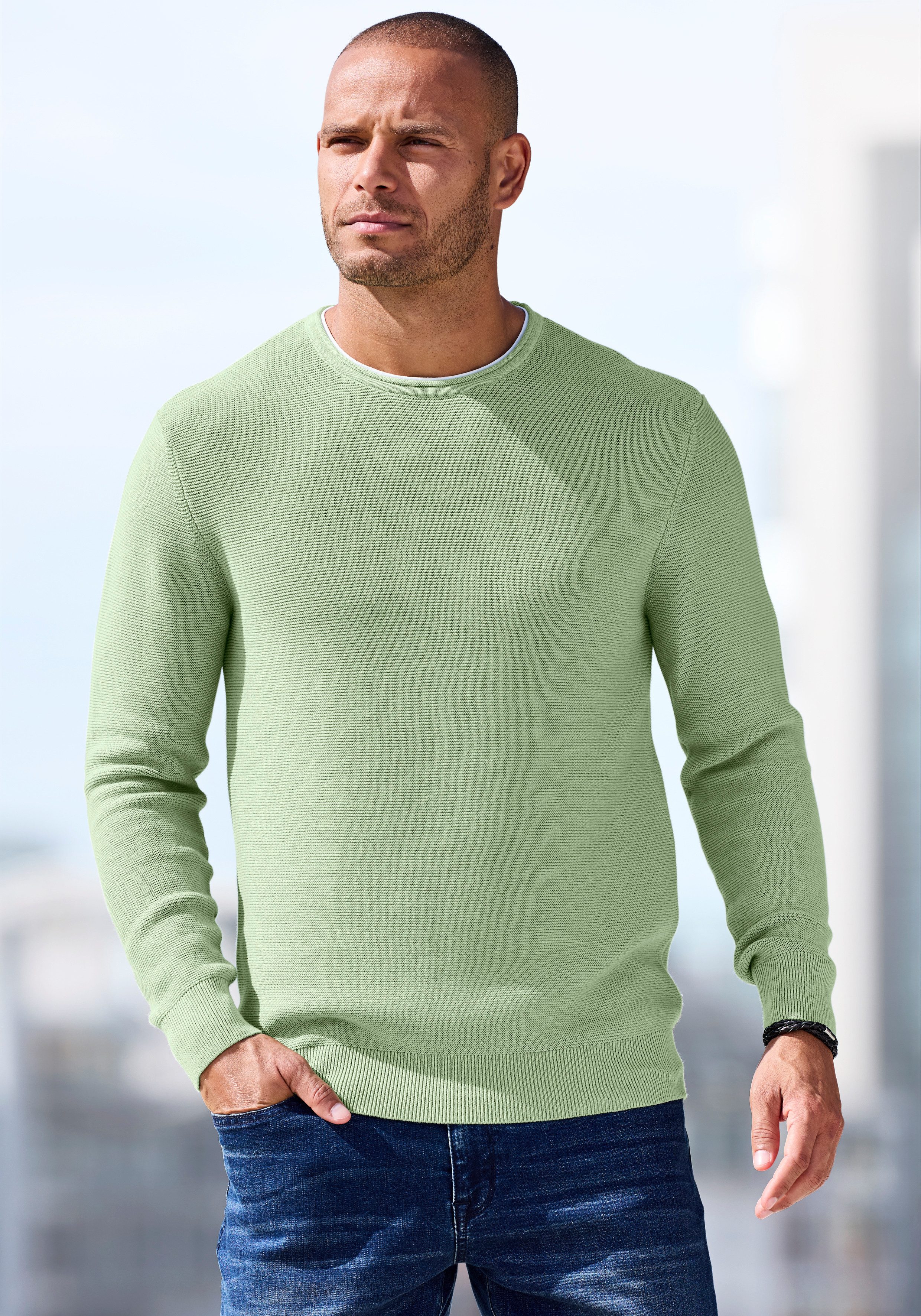 AUTHENTIC LE JOGGER Strickpullover mit Double-Layer Optik, Pullover aus rei günstig online kaufen