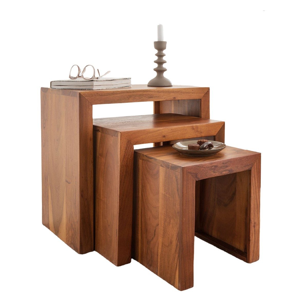 Liadomo Beistelltisch Bianca (3er-Set), Akazie Massivholz, jeder Tisch ein günstig online kaufen