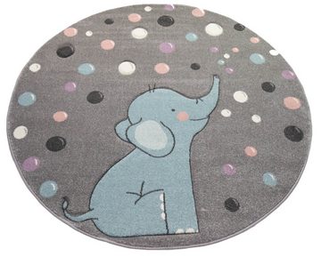 Kinderteppich Kinderteppich Elefant Kinderzimmerteppich mit Punkten in grau blau, Teppich-Traum, Rund, Höhe: 13 mm