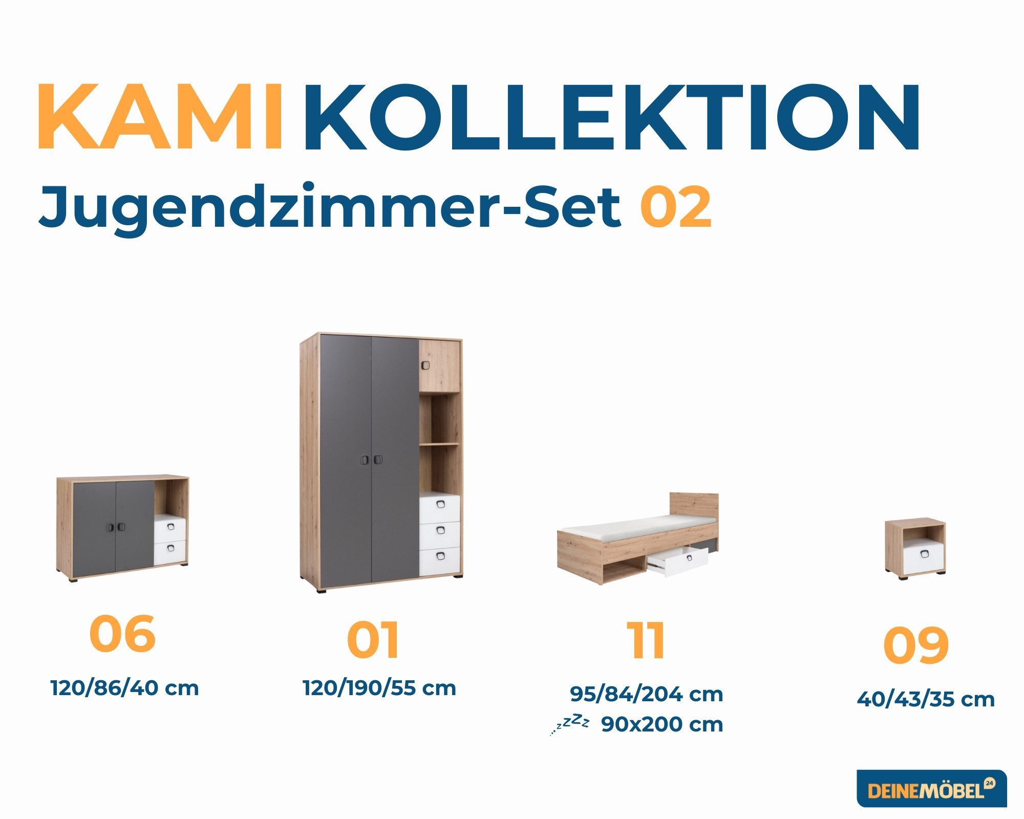 Deine Möbel 24 Jugendzimmer-Set KAMI 2 Jugendzimmer Jugendmöbel Kinderzimmer komplett, (4-tlg., Möbel fü Kinder Jugendliche), Funktionsbett Jugendbett Nachttisch Regal Kommode