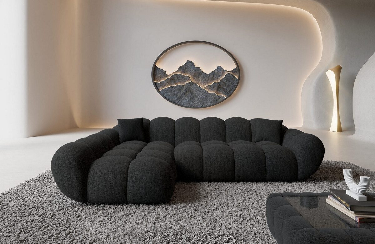 Sofa Dreams Polsterecke Maleron L Form kurz Stoffsofa, Design, 4-Sitzer, Ottomane links, Strukturstoff Bezug in Schwarz