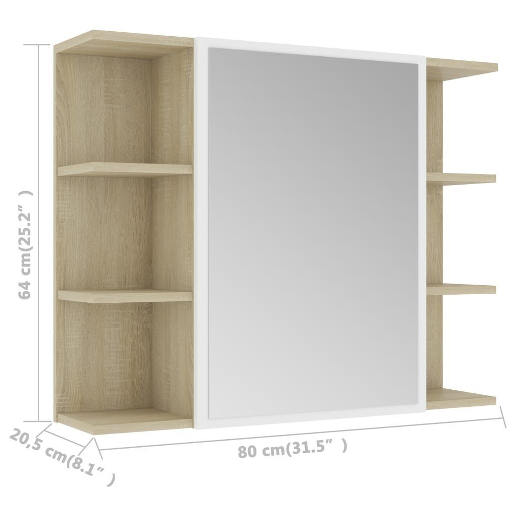 Bad-Spiegelschrank Weiß Holzwerkstoff 80x20,5x64cm und Sonoma-Eiche Sonoma-Eiche vidaXL Badezimmerspiegelschrank Weiß
