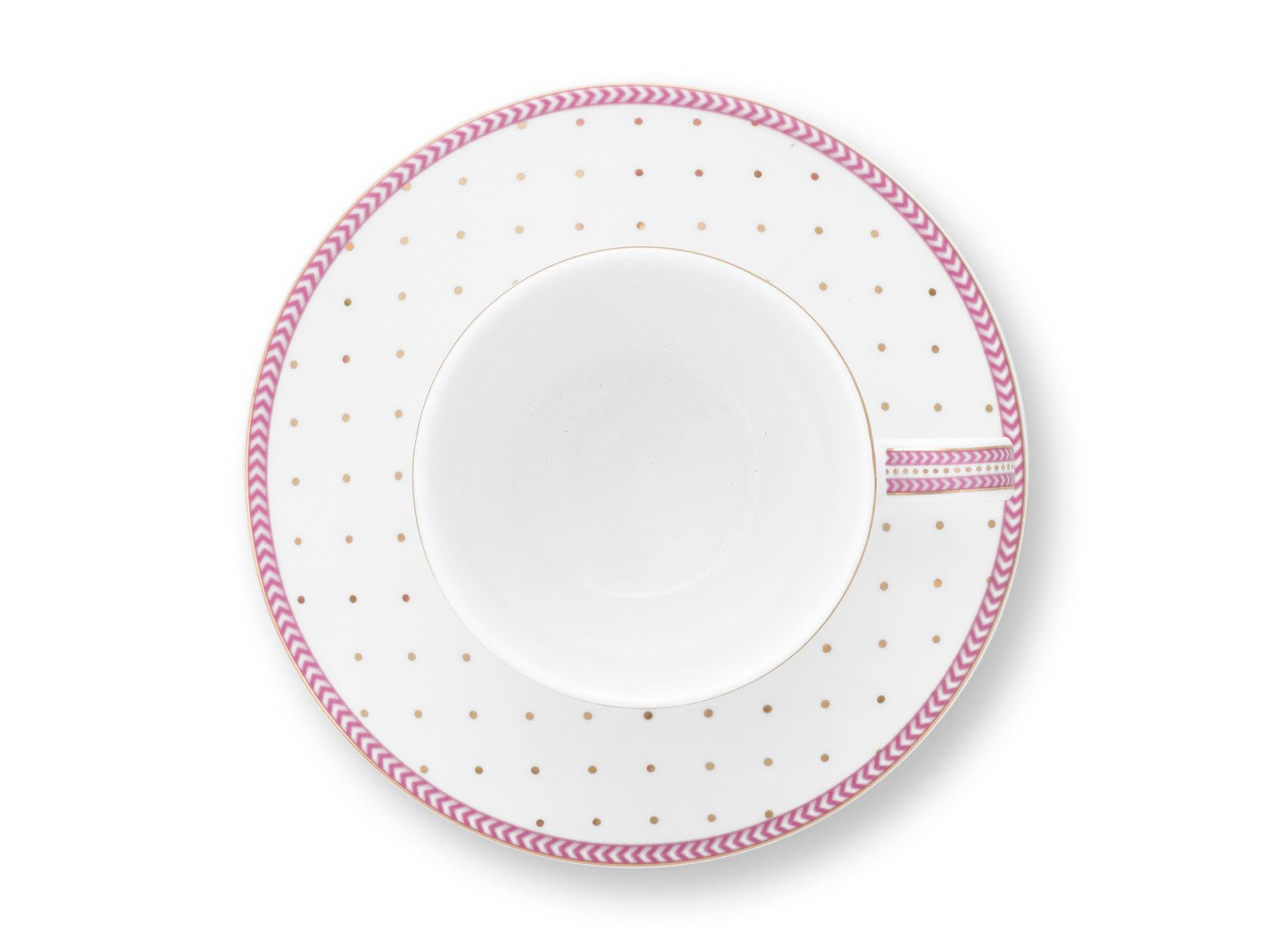 PiP Studio Espressotasse Jolie Dots Gold Pink Espressotasse mit Untertasse 120ml, Porzellan