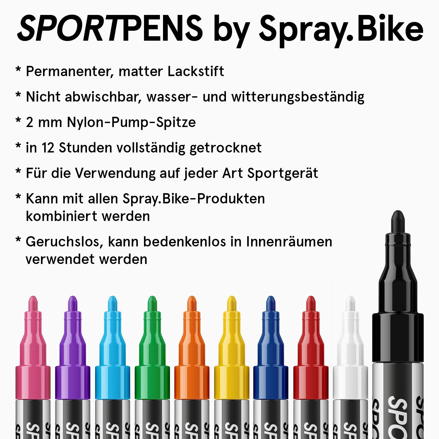 deckender Lackmarker, wasserfester Acrylstift Multimarker Marker - SportPens Standard Spray.Bike White