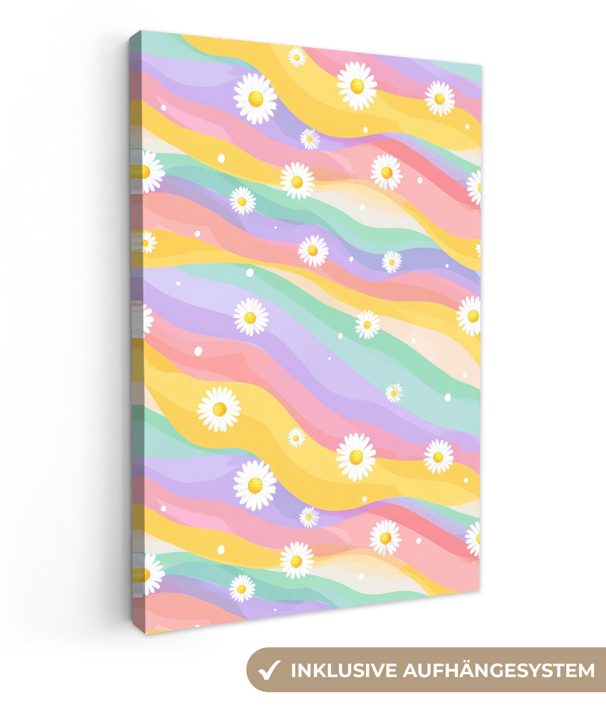 OneMillionCanvasses® Leinwandbild Gänseblümchen - Bunt - Pastell - Fröhlich, Fotodruck (1 St), Leinwand Canvas Wandbild, Wanddekoration 20x30 cm