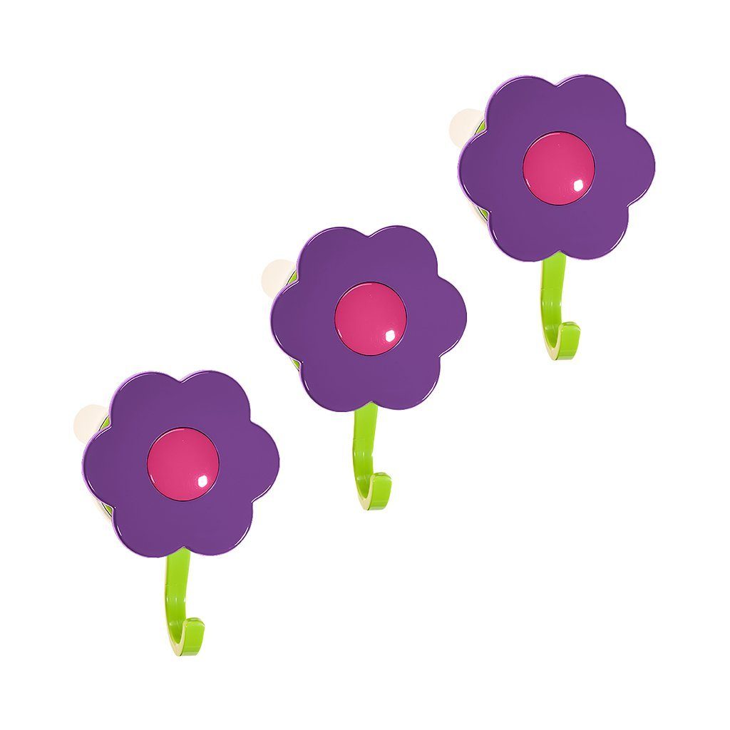 Kochblume Wandhaken Blumenhaken L, (Spar-Set, 3-St), Tragkraft bis zu 8 kg lila