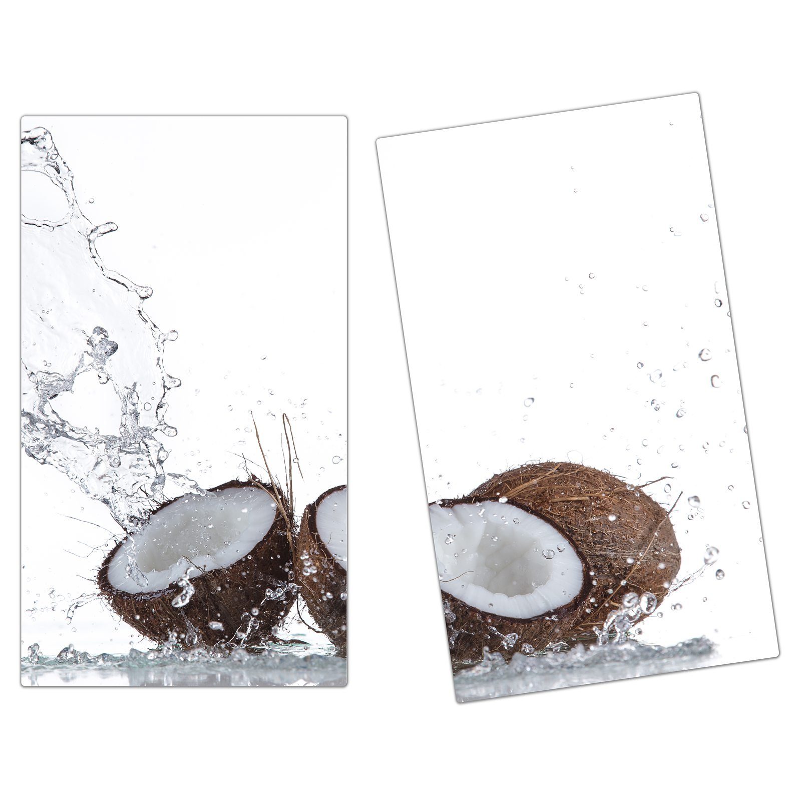 Herdabdeckplatte Kokosnuss Glas, Wassersplash, tlg) aus (2 Primedeco Spritzschutz im Glas Herd-Abdeckplatte