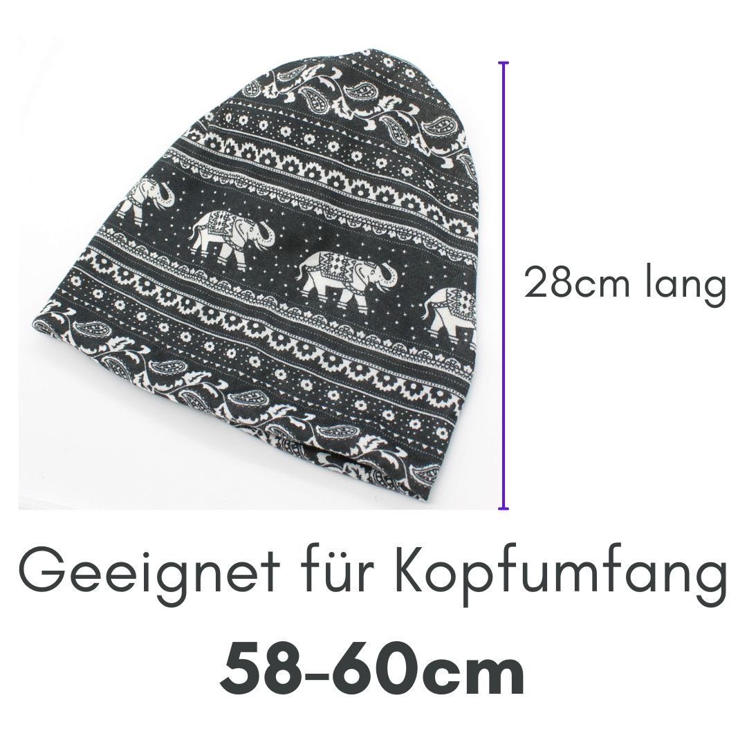 dy_mode Beanie Damen Beanie Mütze mit Elefanten Paisley Muster Longbeanie