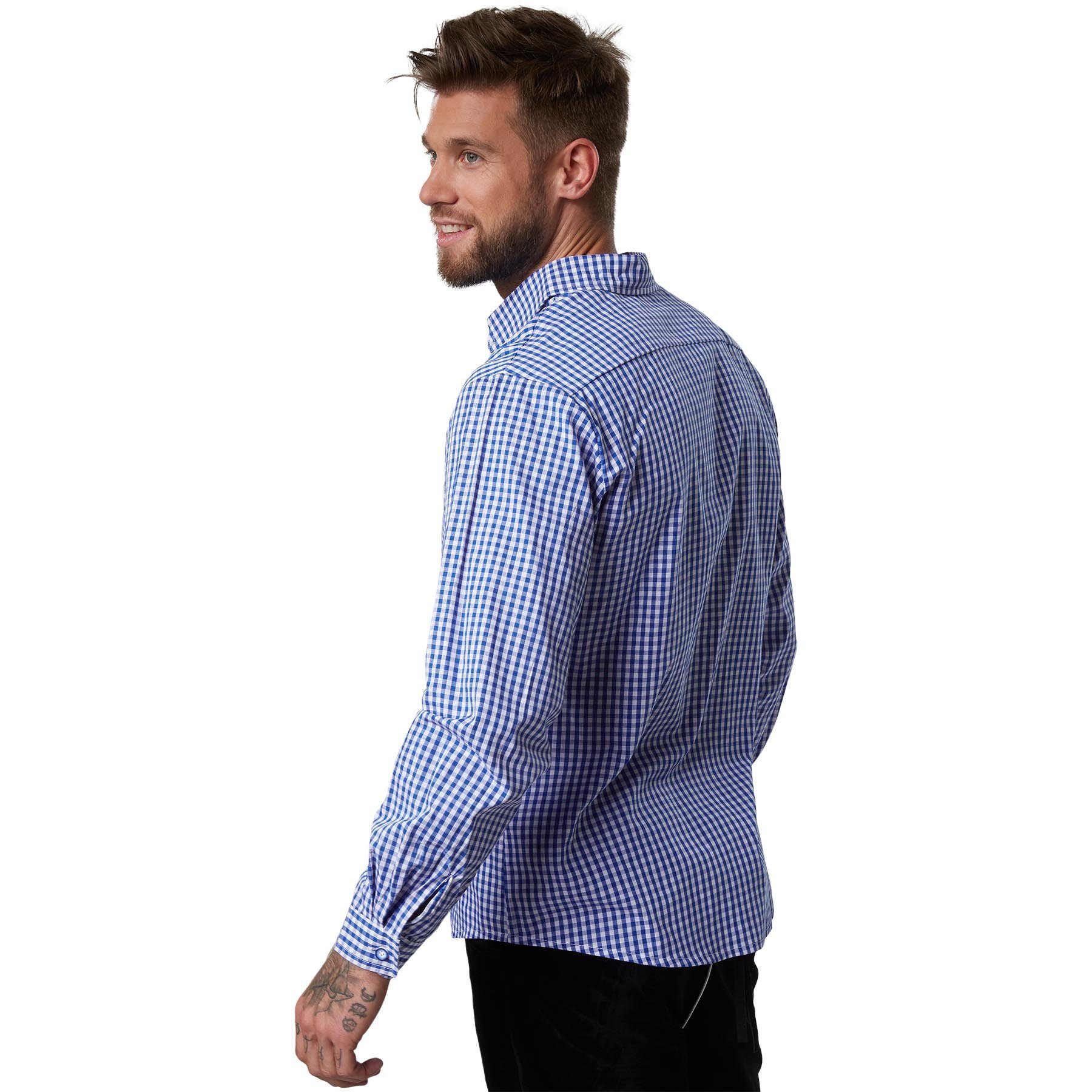 dressforfun Longsleeve Trachtenhemd, Für viele Outfits & Anlässe, Langarmhemd mit (Wiesnhemd, Konfektionsgröße XXL in blau/weiß) Zweifarbiges Karomuster in klei – Bild 3 von 5