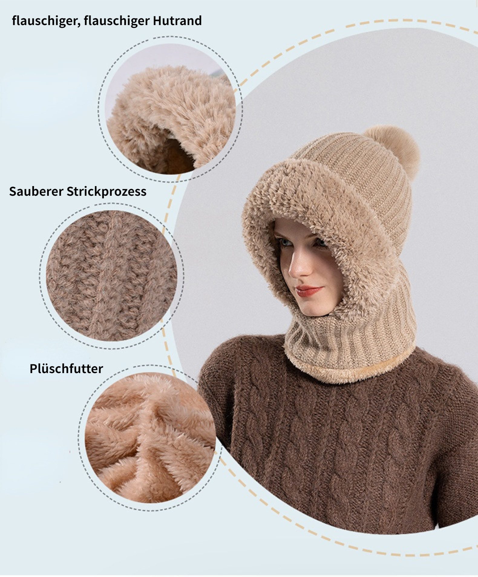 Blusmart Turbanmütze Winter-Radmütze/Warme Mütze (Wärmiger, dicker Strickschal/Winddichte Mütze, Winddicht, warm, ideal für Sport) Unisex-Wintersportmütze