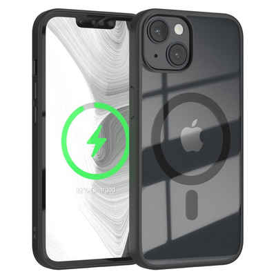 EAZY CASE Handyhülle Transparente Hülle mit MagSafe für iPhone 14 6,1 Zoll, Qi Charging kompatibel, Silicon Case, Slimcover Displayschutz, Schwarz