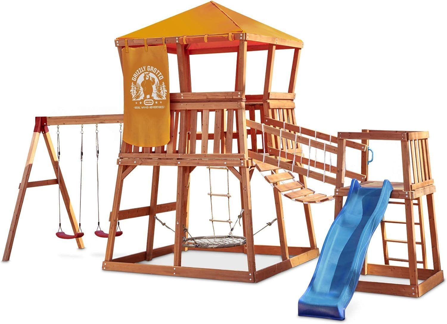 Little Tikes® Spielturm mit Rutsche und Schaukel Kinderspielturm Spielturm Garten für Kinder, Abenteuerreich, Robust & Sicher, Geräumig & Komfortabel