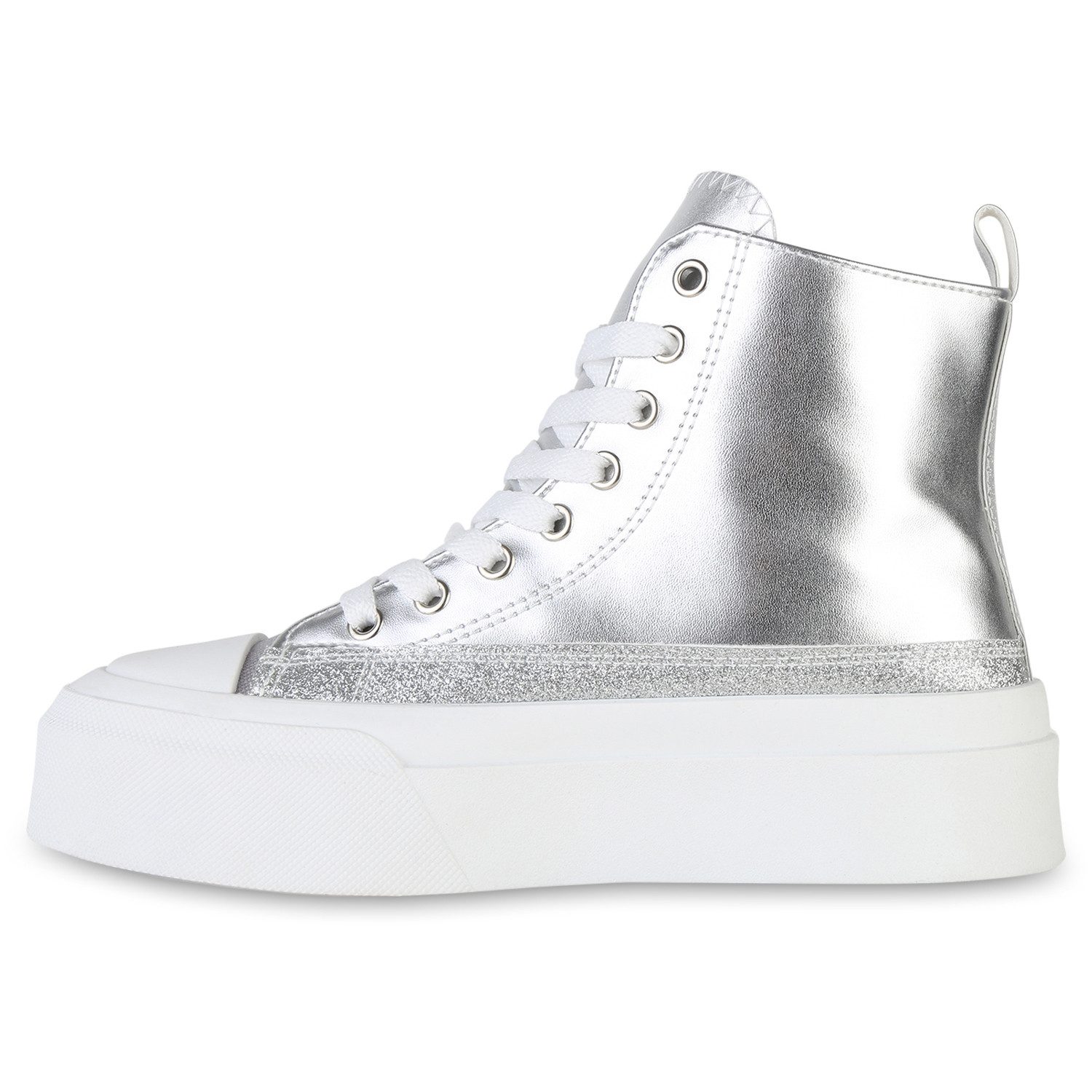 VAN HILL 841578 Sneaker Damen Sneaker High Schnürer Glitzer Keilabsatz Frei günstig online kaufen