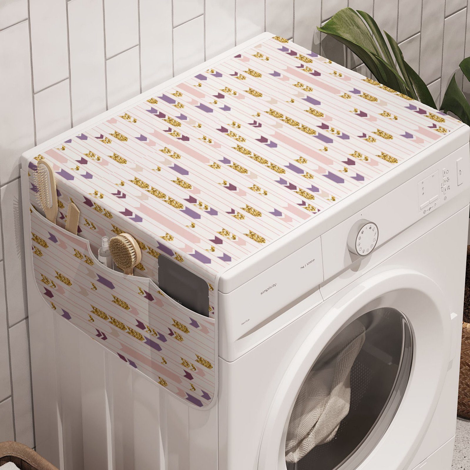 und Waschmaschine Anti-Rutsch-Stoffabdeckung Badorganizer von Abakuhaus Motive Trockner, für Streifen Abstrakt Point