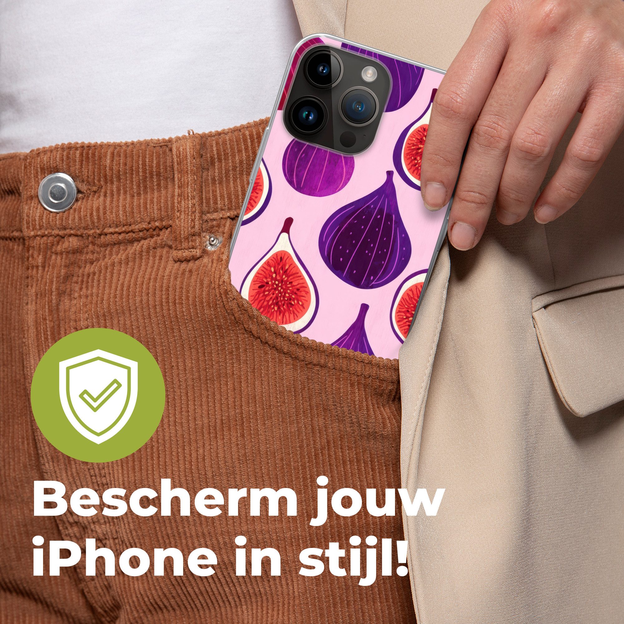 MuchoWow Handyhülle für Apple iPhone 14 Pro Max Feigen - Rosa - Lila, Smartphone-Bumper, Print, Handy Schutzhülle Dünn