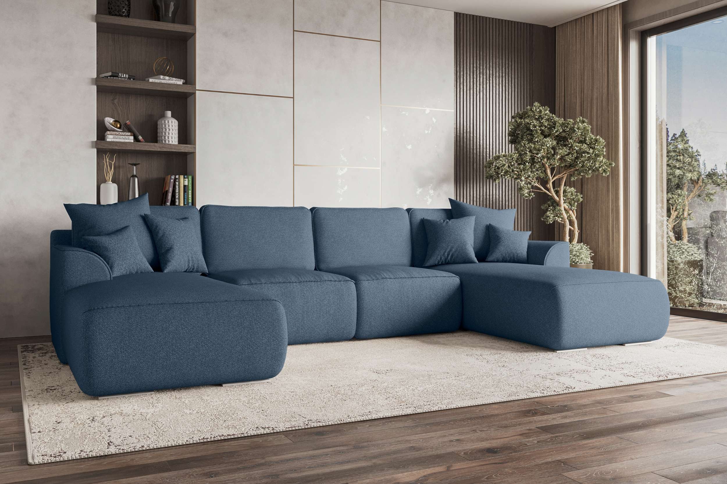 99rooms Wohnlandschaft Gusto, Sofa, U-Form, mit Schlaffunktion, mit abnehmbaren Kissen, Bezug - Strukturstoff NEVE