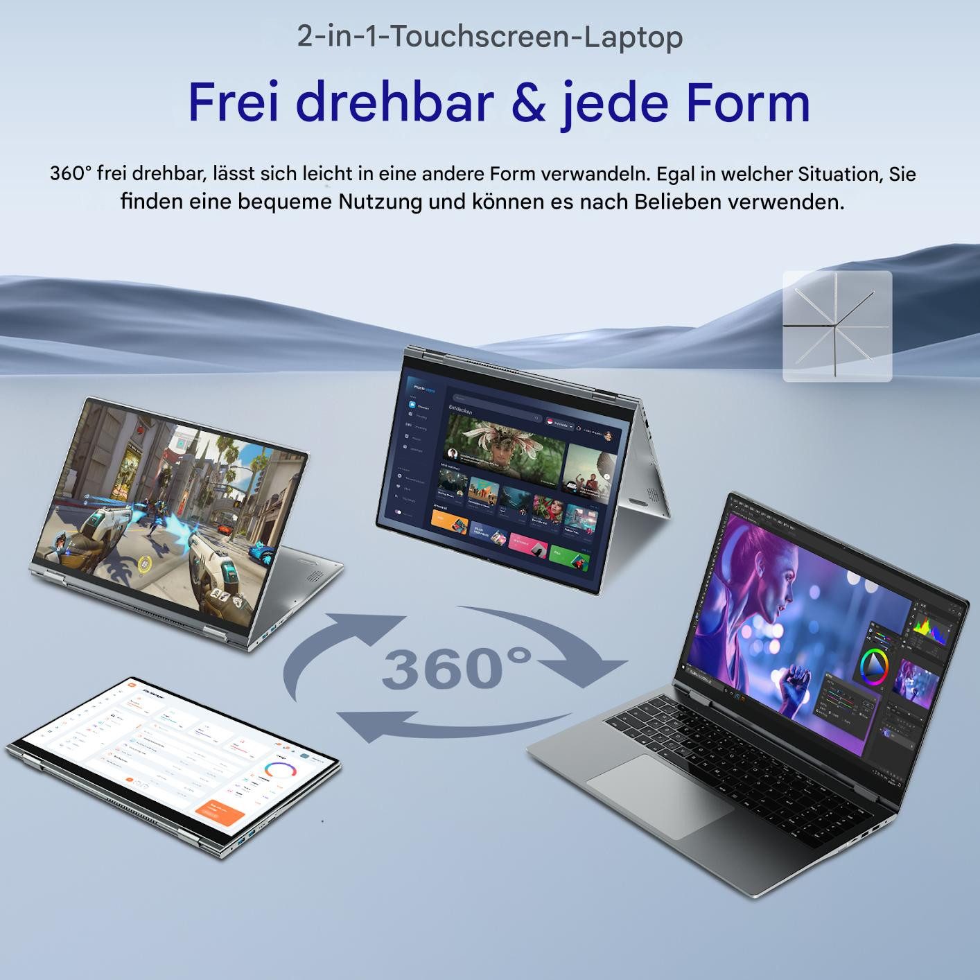 Jumper 2-in-1 Laptop 16 Zoll Touch-Screen AMD Ryzen 16GB RAM 640GB SSD Tablet Notebook (N95, Intel UHD Graphics, 16 GB, 640 GB SSD, 4-core CPU)
