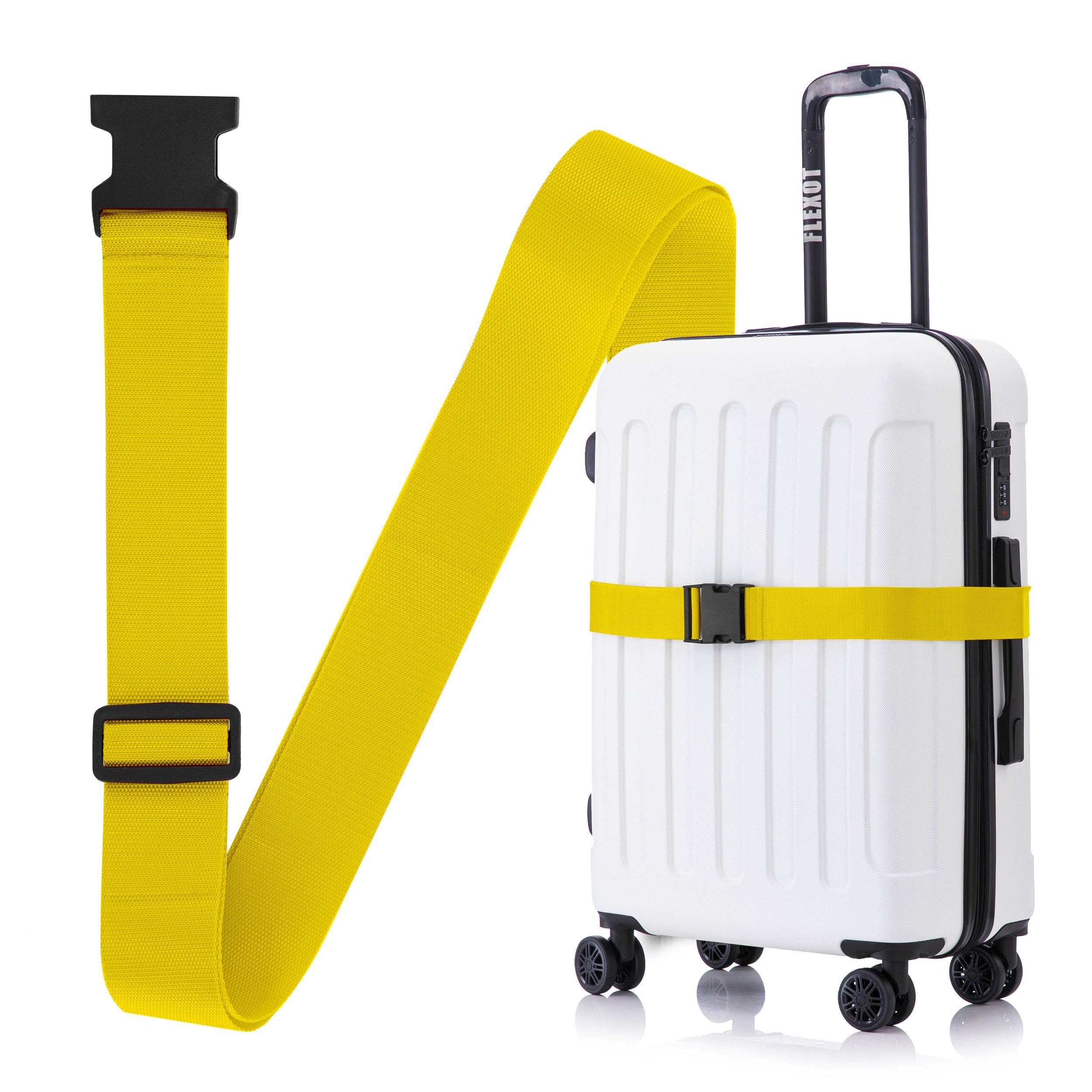 Flexot Koffergurt Koffergurt mit Clip-Schnalle, verstellbare Länge, Namensschild, Flexibel anpassbarer und stabiler Gurt mit praktischer Schnalle