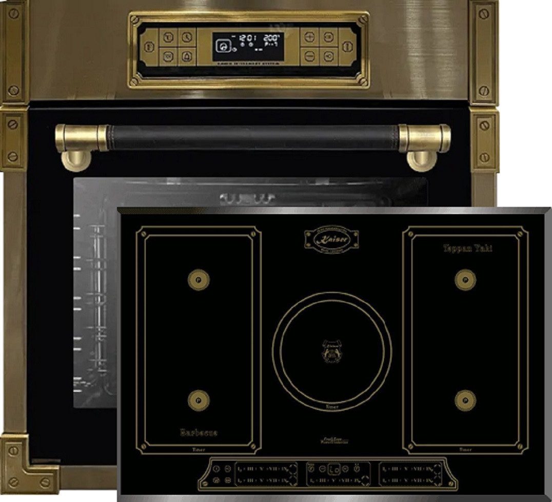 Kaiser Küchengeräte Backofen-Set Herd Set Autark Retro Einbau Backofen 11 Betriebsfunktionen 60 cm+Induktionskochfeld 77cm EH 6726 AD+KCT 7797 FIEm., mit 1-fach-Teleskopauszug