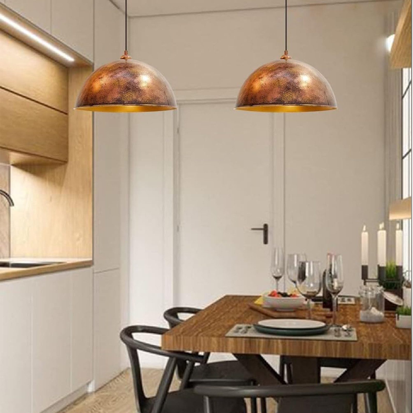 Bamyum Pendelleuchte Hängelampe Kupferfarbe, E27, Handgemalt Vintage Industrial Style Lampe, ohne Leuchtmittel