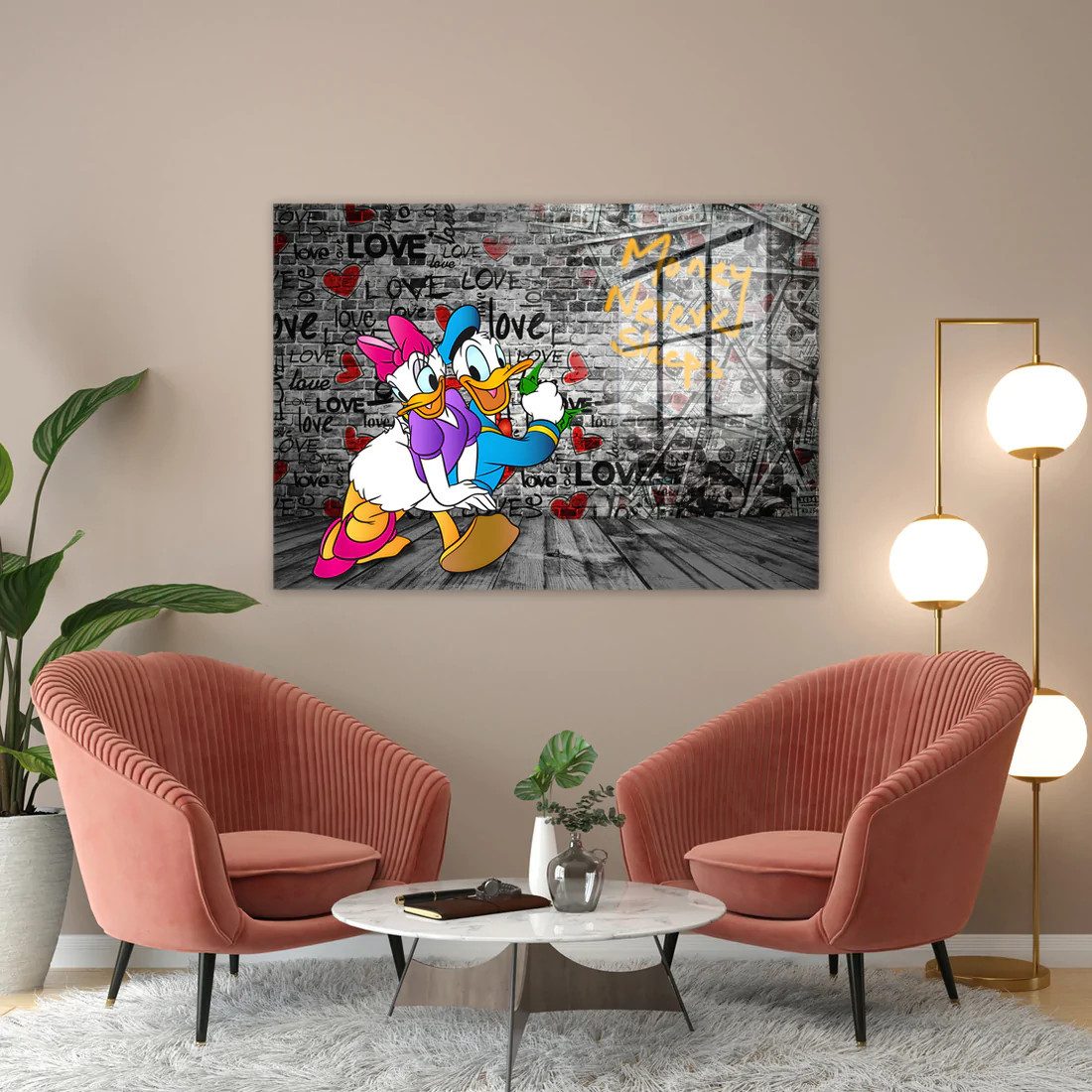 Artedinoi Acrylglasbild Donald & Daisy Pop Art Comic Acrylglas Wandbild Bild Wanddeko Wohnzimm