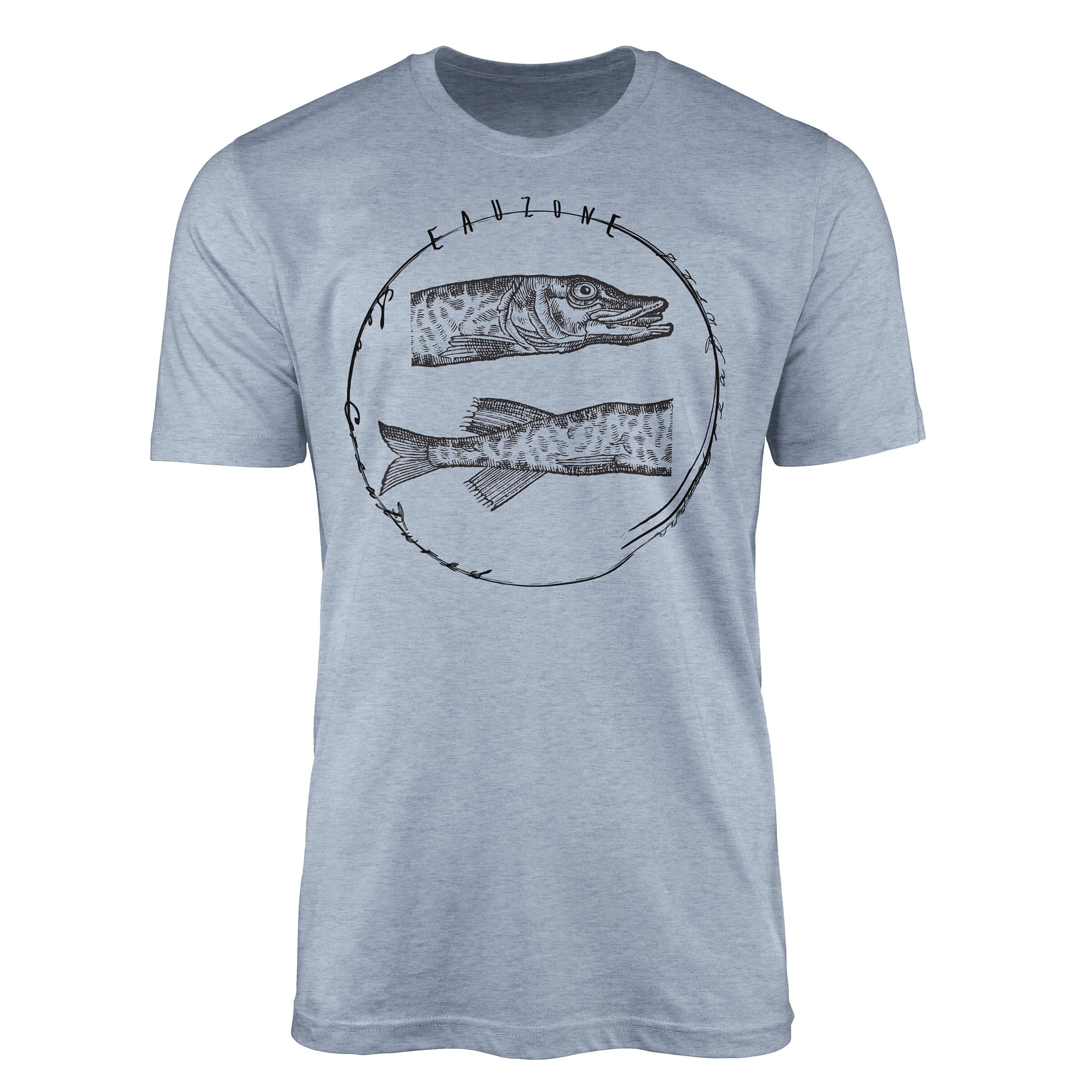 Sinus Art T-Shirt T-Shirt Tiefsee Fische - Serie: Sea Creatures, feine Struktur und sportlicher Schnitt / Sea 086 Stonewash Denim