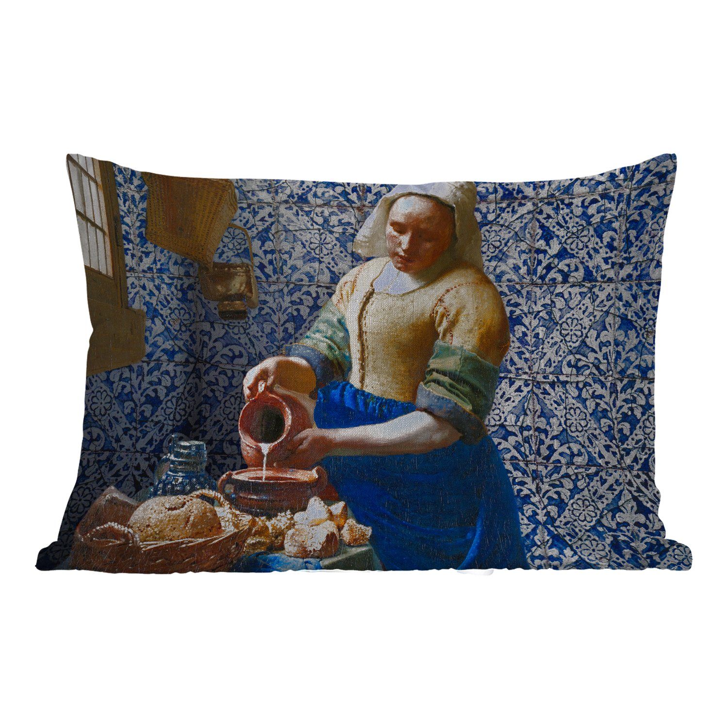 MuchoWow Dekokissen Milchmädchen - Delfter Blau - Vermeer - Gemälde - Alte Meister, Outdoor-Dekorationskissen, Polyester, Dekokissenbezug, Kissenhülle