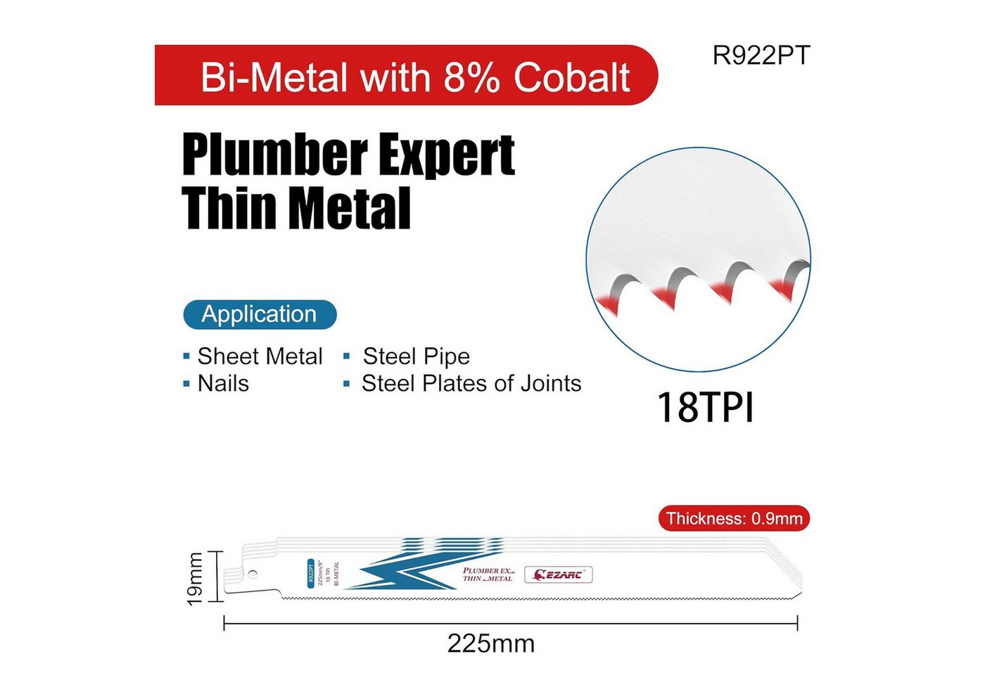 Thumbnail - LuxusKollektion Multitool Säbelsägeblätter Bi-Metall 225mm 18TPI (5 Stück) dünn-medium Metall