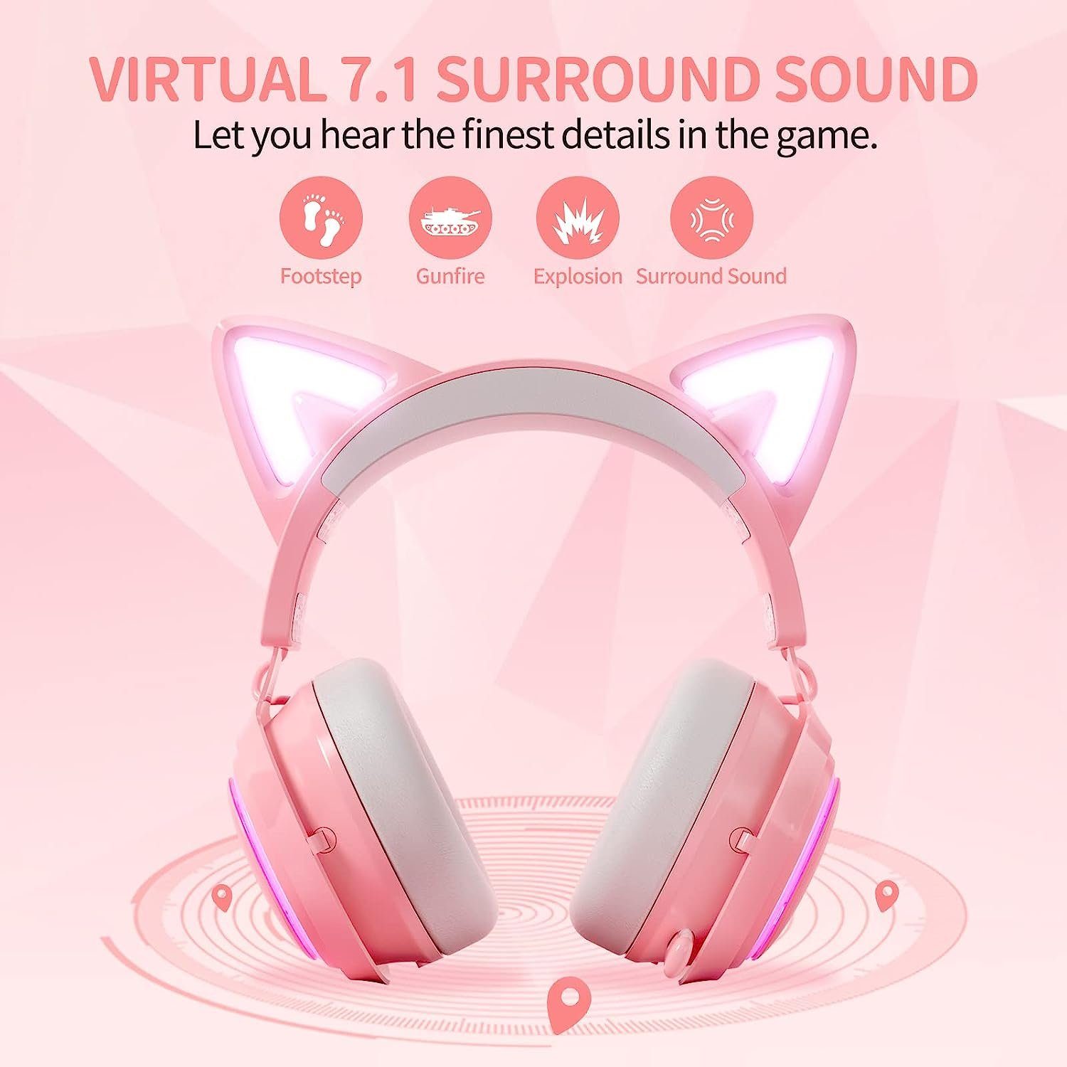 Somikon SOMIC GS510 , Gaming-Headset (Einziehbares und Cat-Ear-Kopfhörer "Drahtlose Spielens. Surround Bluetooth) Kommunikation während des mit Sound klare Rauschunterdrückungsmikrofon 7.1 für