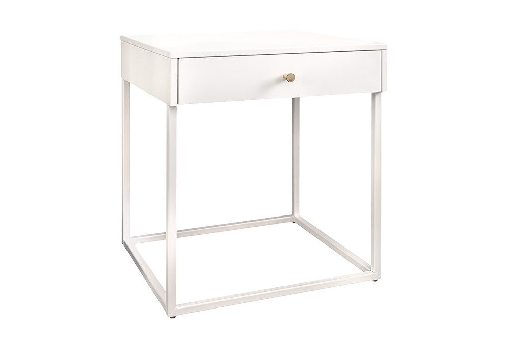 riess-ambiente Nachttisch SLIM LINE 50cm weiß - Metall, mit Schublade, Industrial Design, eckig (Einzelartikel, 1-St), Beistelltisch mit Stauraum - ideal für Wohn-, Gäste- und Schlafzimmer