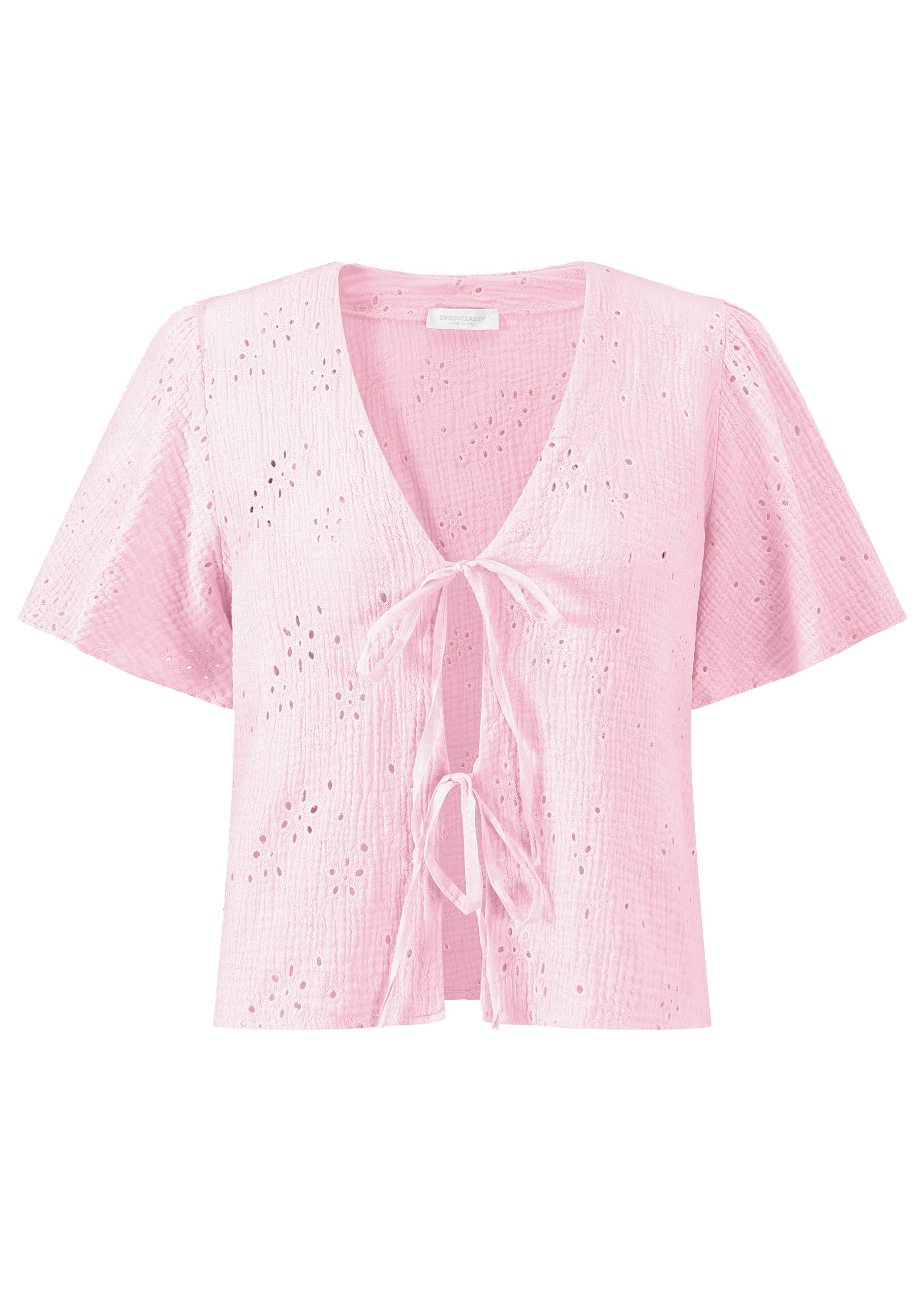 SASSYCLASSY Langarmbluse Musselin Bluse zum Binden Damen mit Lochstickerei günstig online kaufen