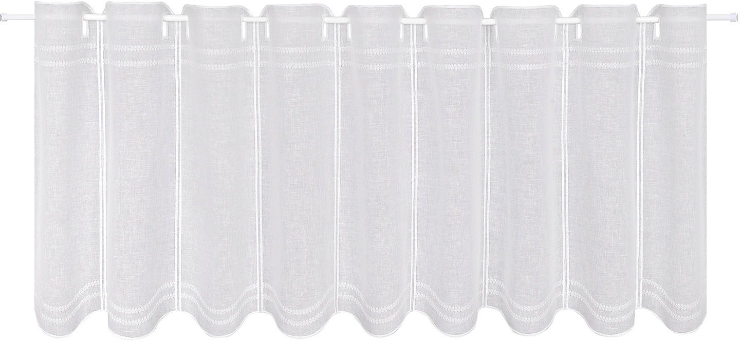 Gerster Scheibengardine Anika (1 St), Durchzuglöcher, halbtransparent, Wirkware, SB-Stickereibistro "Anika" weiß
