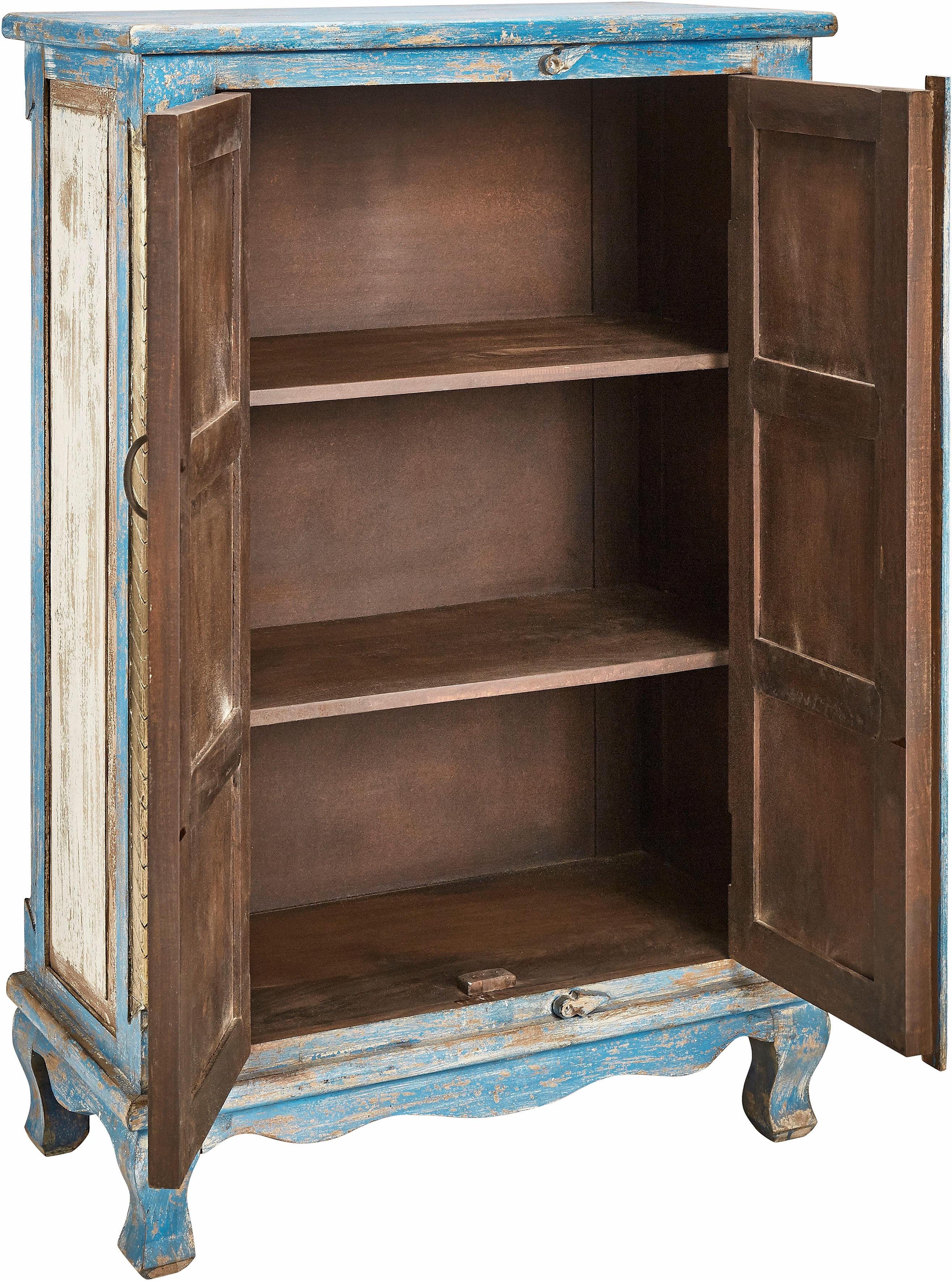 OTTO home Highboard Mahar Kommode mit 2 Türen, 3 Fächern und Metallgriffen, 120cm hoch, Stauraumschrank, Höhe 120 cm, mit aufwendiger Schnitzerei – Bild 4 von 5
