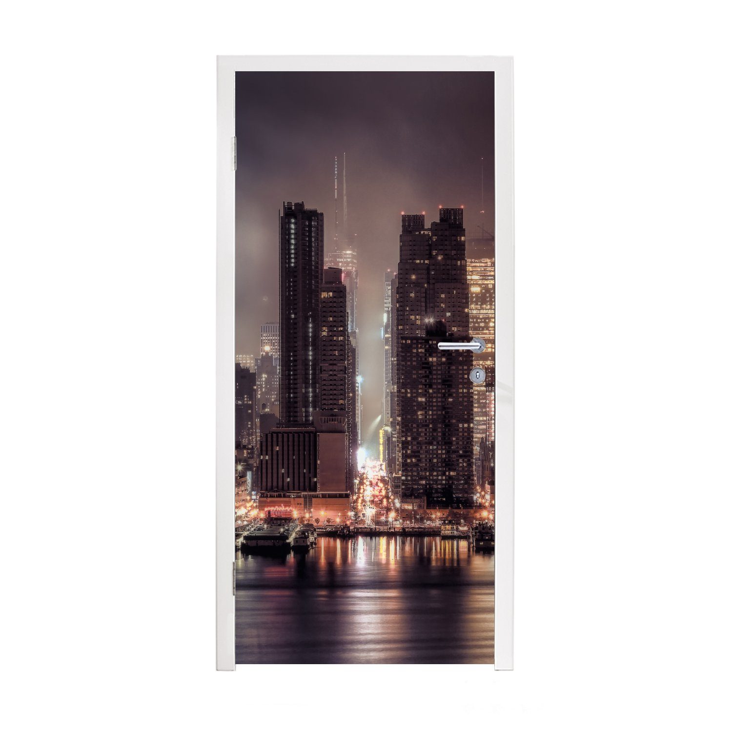 MuchoWow Türtapete New York - Sturm - Skyline, Matt, bedruckt, (1 St), Fototapete für Tür, Türaufkleber, 75x205 cm