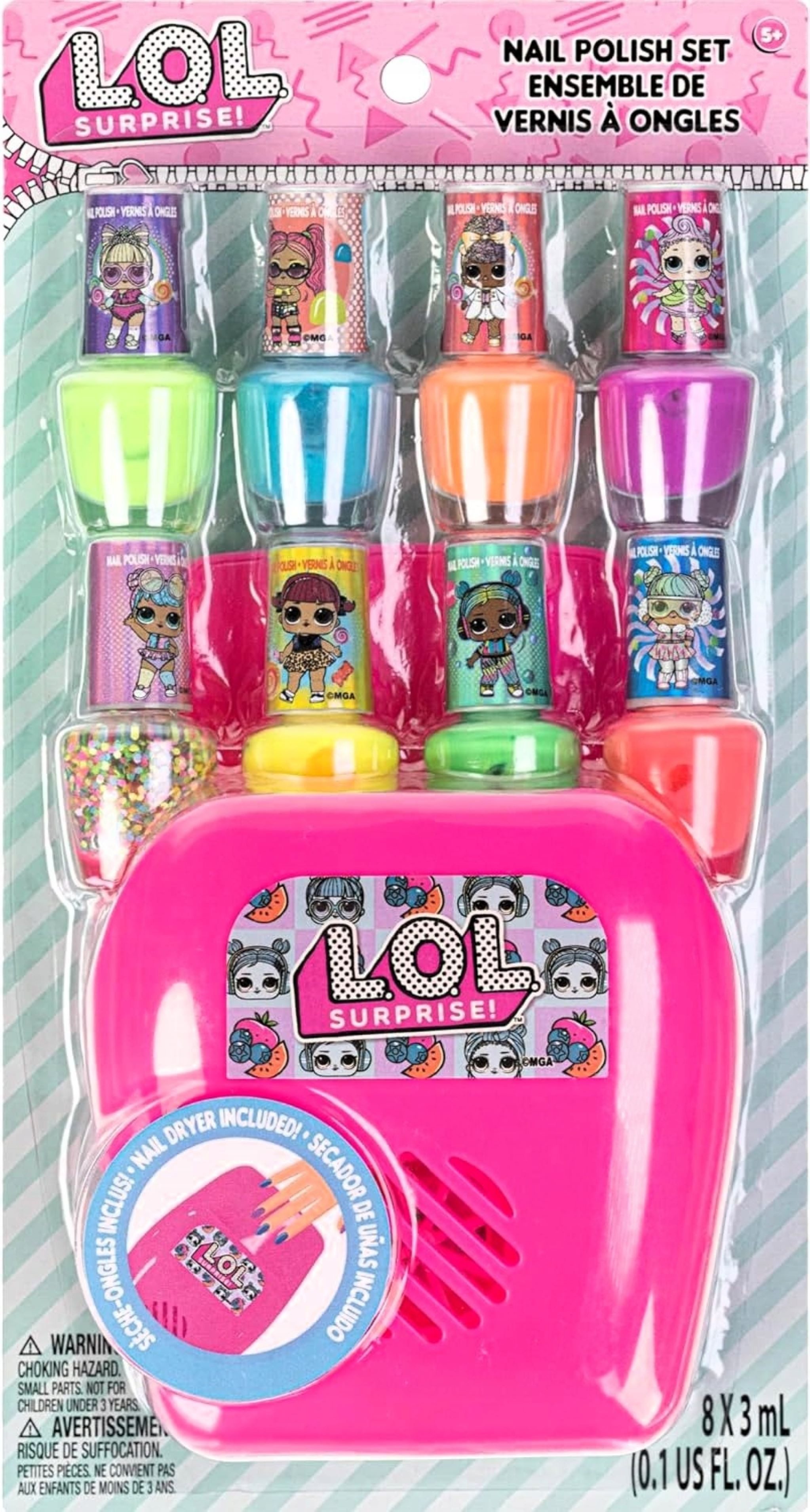 L.O.L. SURPRISE! Nagellack L.O.L. Surprise Nagelset mit 8 farbenfrohen Lacken & Nageltrockner, 8-tlg.