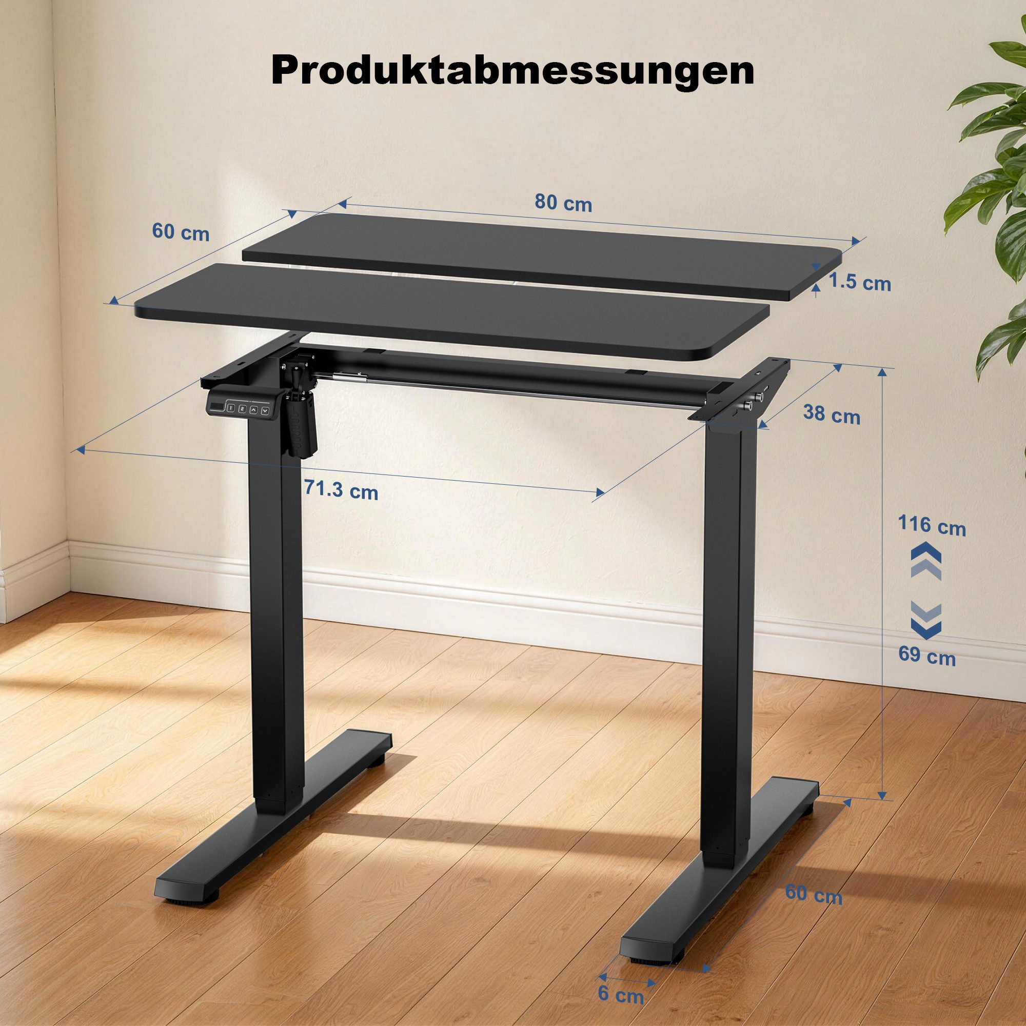 Ragnarök Möbel-Design Schreibtisch Ragnarök-Möbeldesign höhenverstellbarer Schreibtisch (1 Tisch), Breite 80 cm, Breite 120 cm, Breite 140 cm, Breite 160 cm