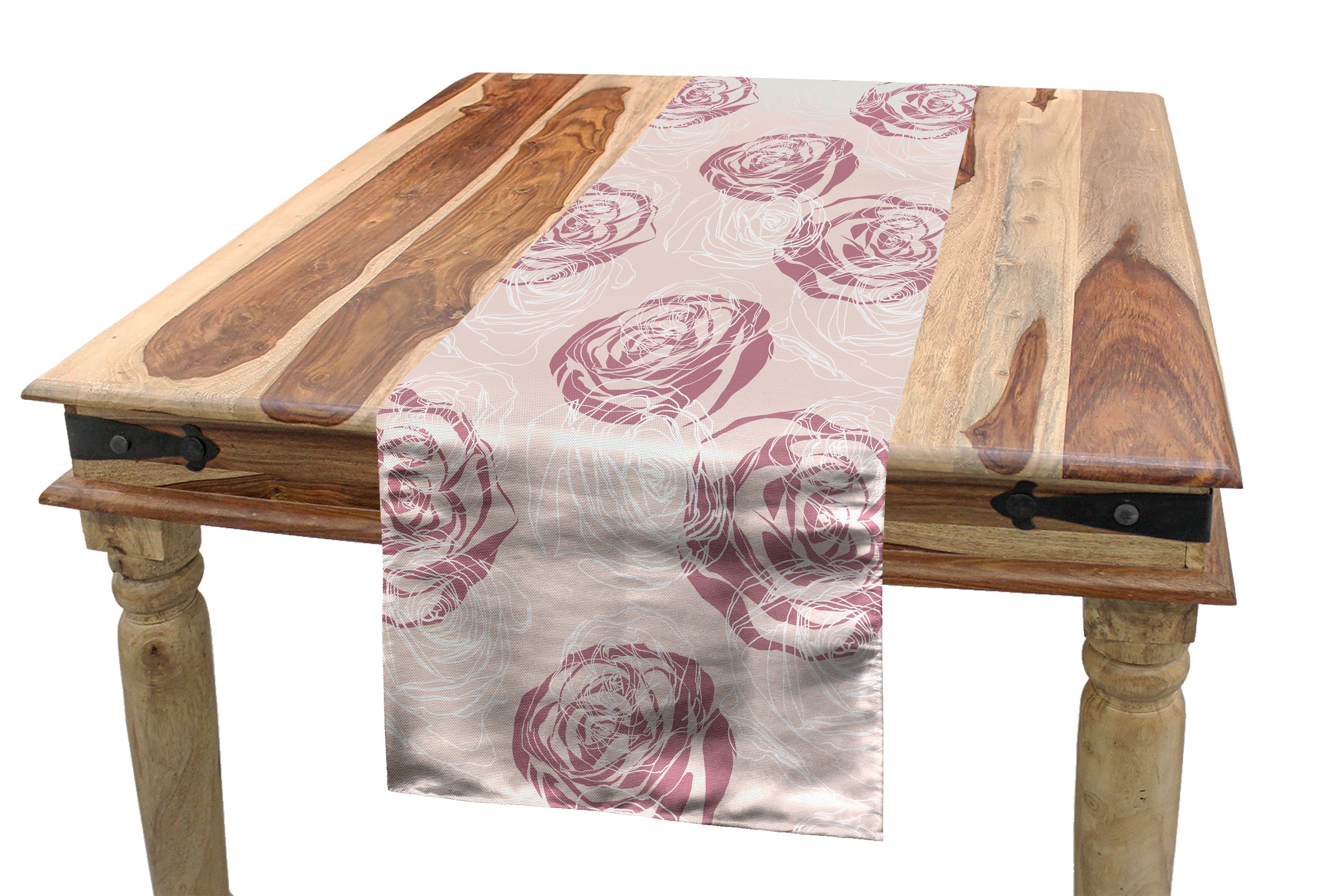 Abakuhaus Tischläufer Esszimmer Küche Rechteckiger Dekorativer Tischläufer, Romantisch Pastel Rose Silhouetten