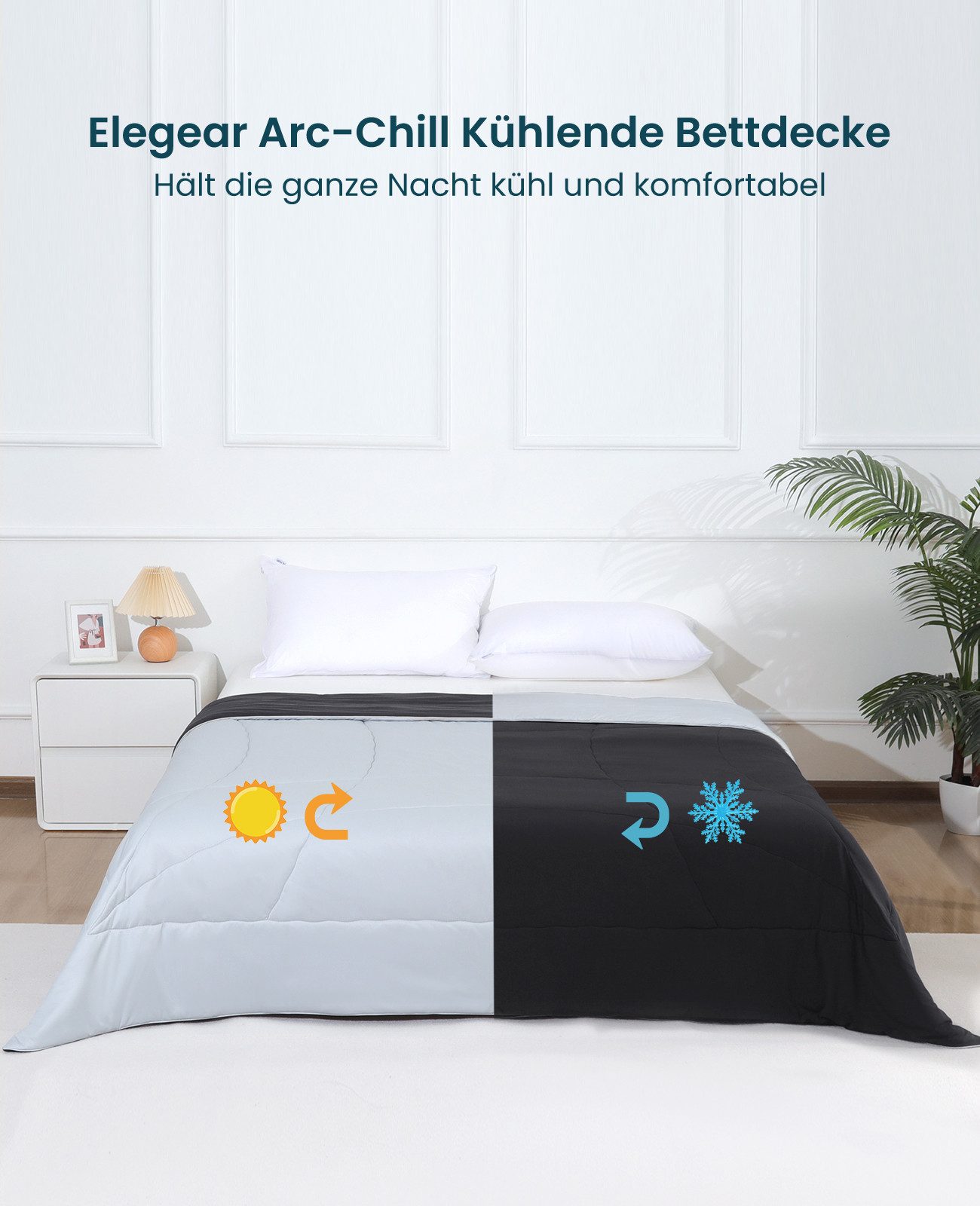 Elegear Sommerbettdecke Sommerdecke kühldecken mit kuehlung bettdecke ohne bezug nutzbar 220cm, Füllung: DARCON 3D-Hohlfasern + Jade-Masterbatch, Bezug: 100% Arc-Chill Kühlgewebe (japanisch), Kühlende Bettdecke aus Kühlfasern, superweich, antiallergisch