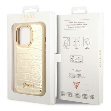 Guess Handyhülle Guess Apple iPhone 14 Pro Hardcase Schutzhülle Croco Collection Gold