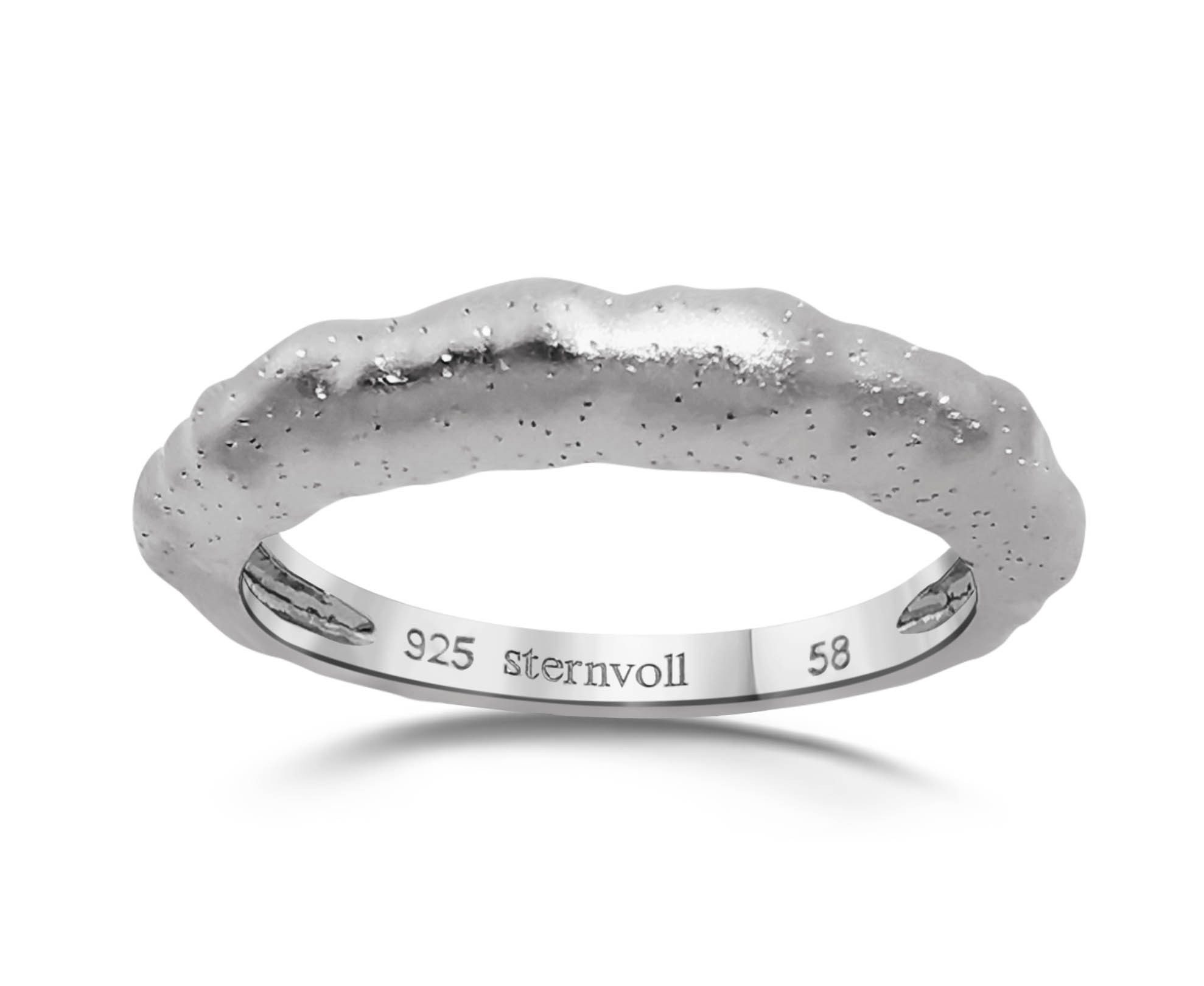 Sternvoll Fingerring Gewölbter Ring aus 925 Sterling Silber mit Diamond Finishing, 925 Sterling Silber, rhodiniert