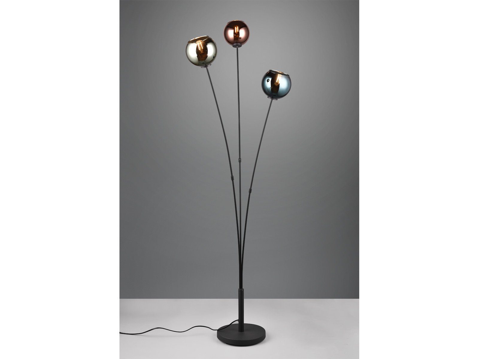 Reality Leuchten LED Stehlampe, LED wechselbar, warmweiß, ausgefallen-e moderne Lampenschirm Glas-kugel stehend Ecke, Höhe 150cm
