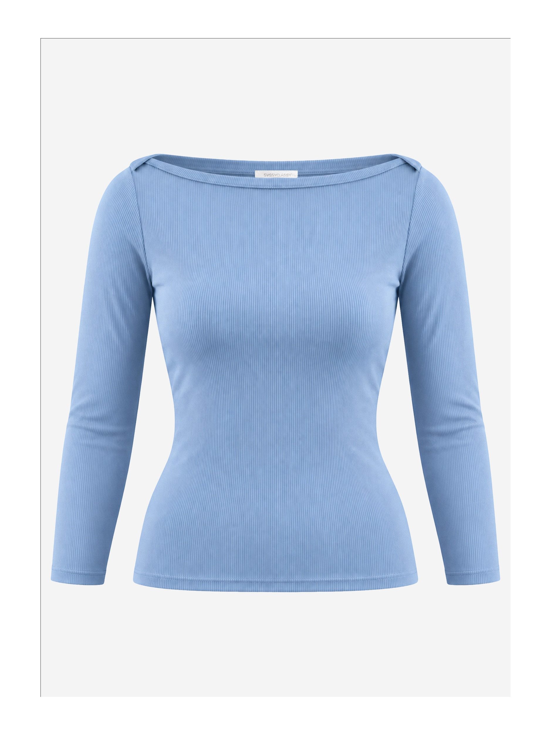 SASSYCLASSY Rundhalsshirt U-Boot-Shirt aus Rippstrick für Damen – Bild 2 von 5