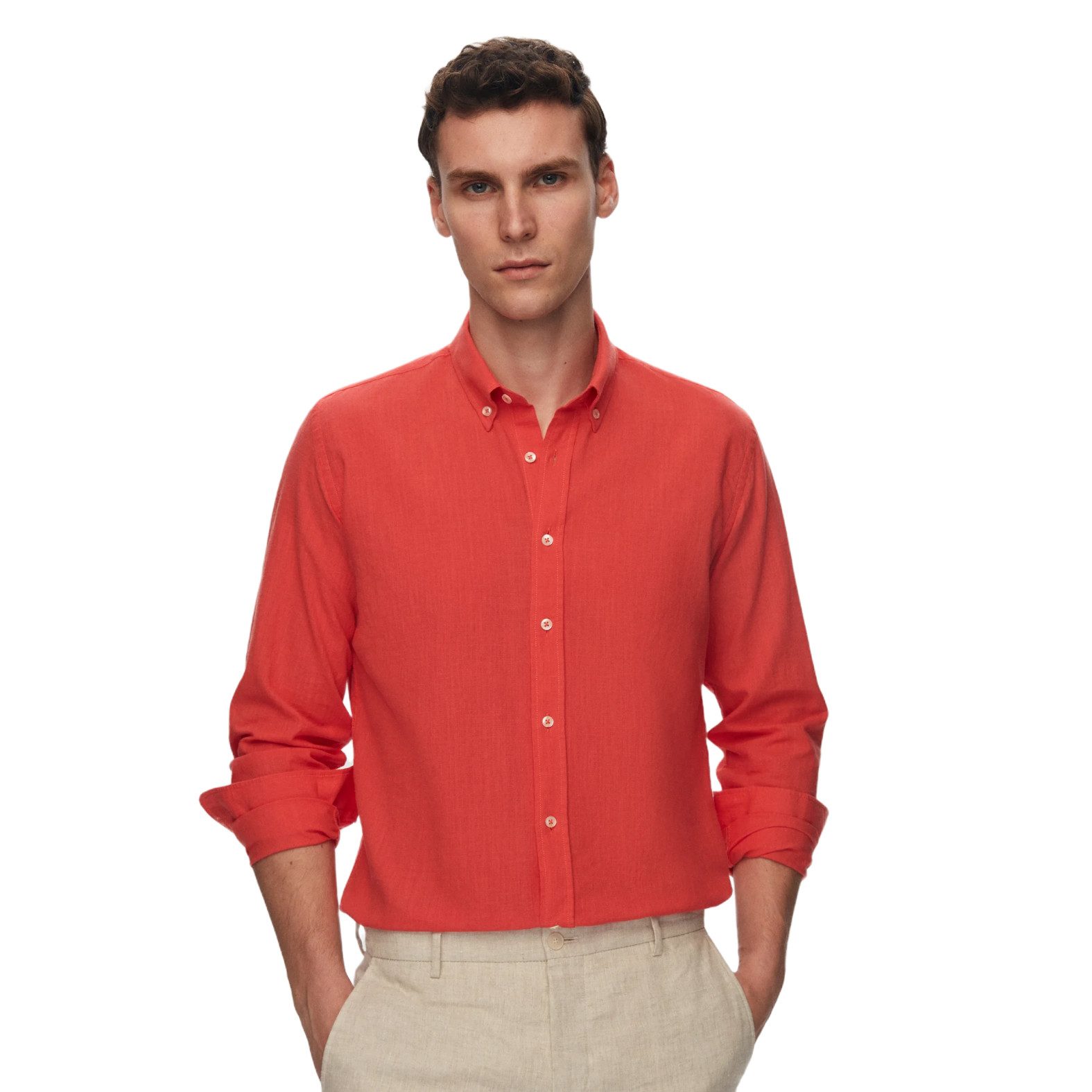 D'S DAMAT Businesshemd D'S DAMAT Hemd in Leinenoptik, langärmelig, einfarbig, klassisches Hem