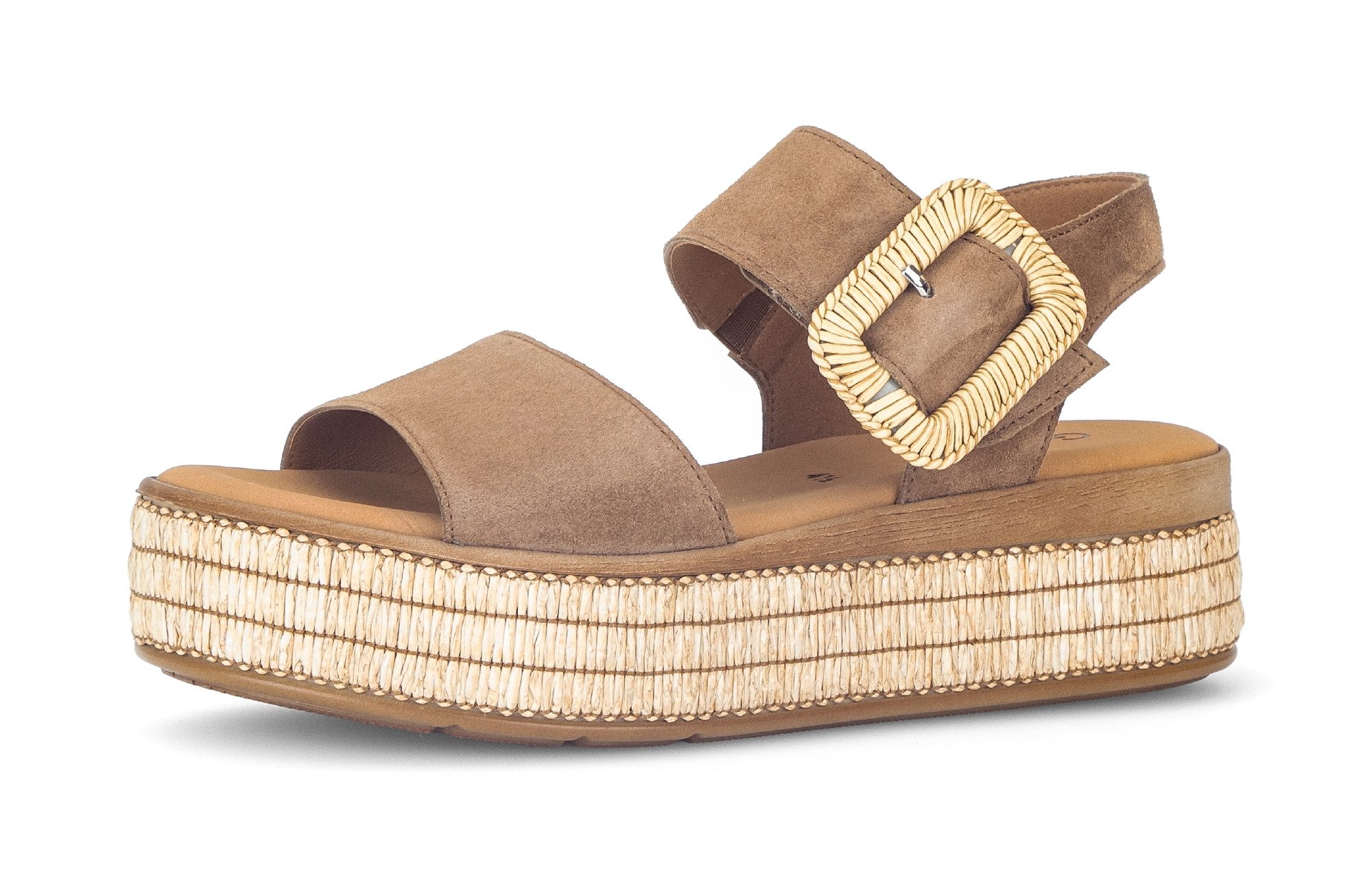 Gabor Keilsandalette Plateau, Sandale, Sommerschuh mit dekorativer Zierschnalle aus Bast